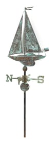COPPER SAILBOAT WEATHER VANE 20th Century Total height 58".