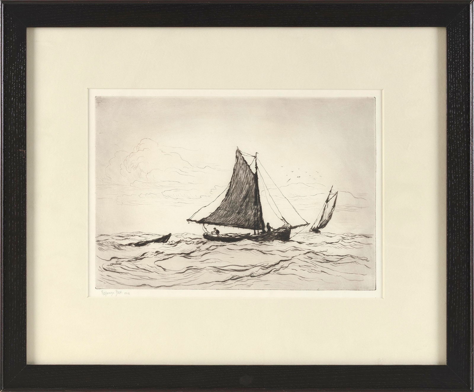REYNOLDS BEAL (Massachusetts/Rhode Island, 1866/67-1951), Gathering of sloops, 1928., Etching, 8.75" (1 of 2)