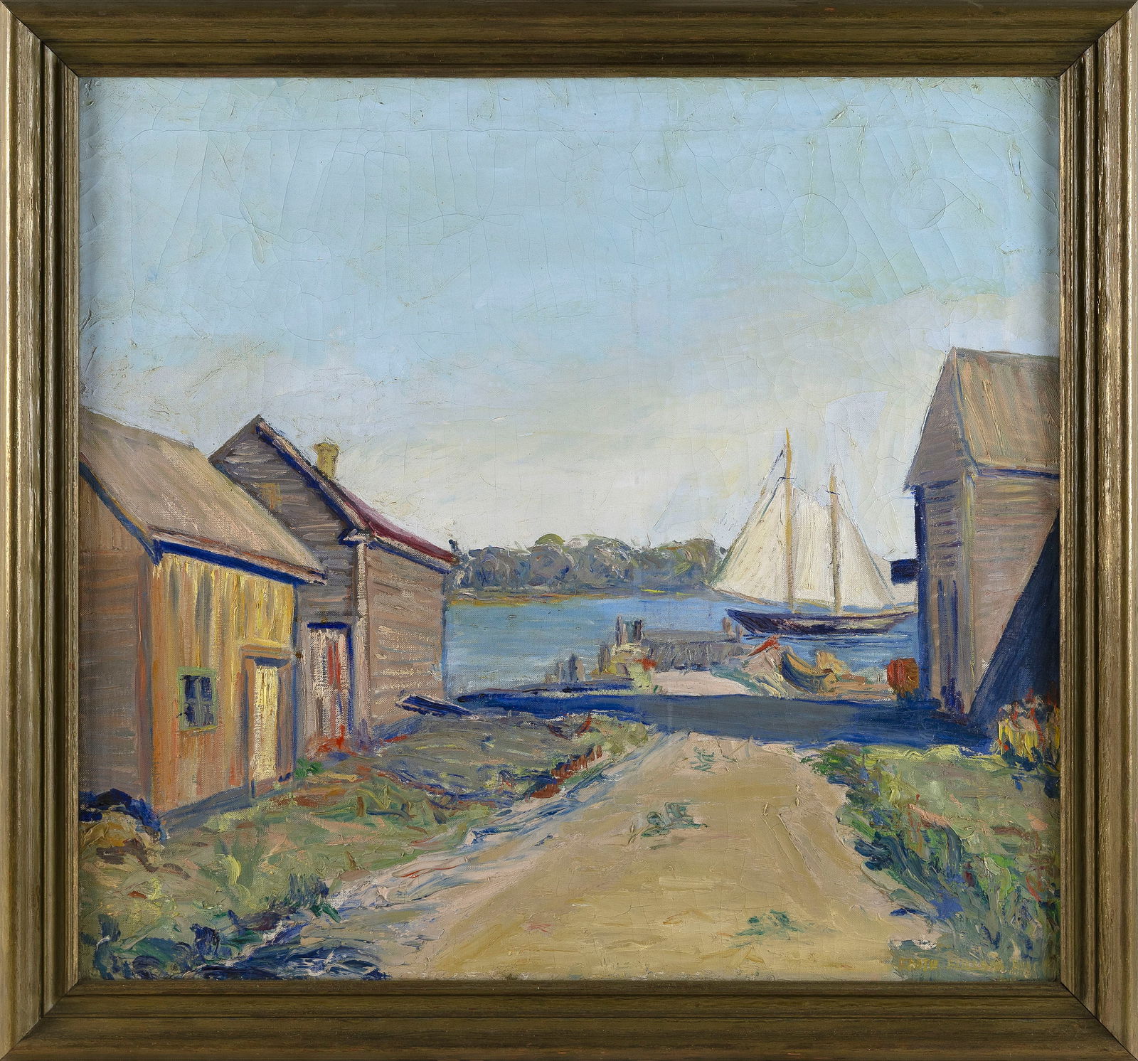 AMERICAN SCHOOL (20th Century,), Coastal scene, possibly Stage Harbor, Chatham, Massachusetts., Oil (1 of 2)