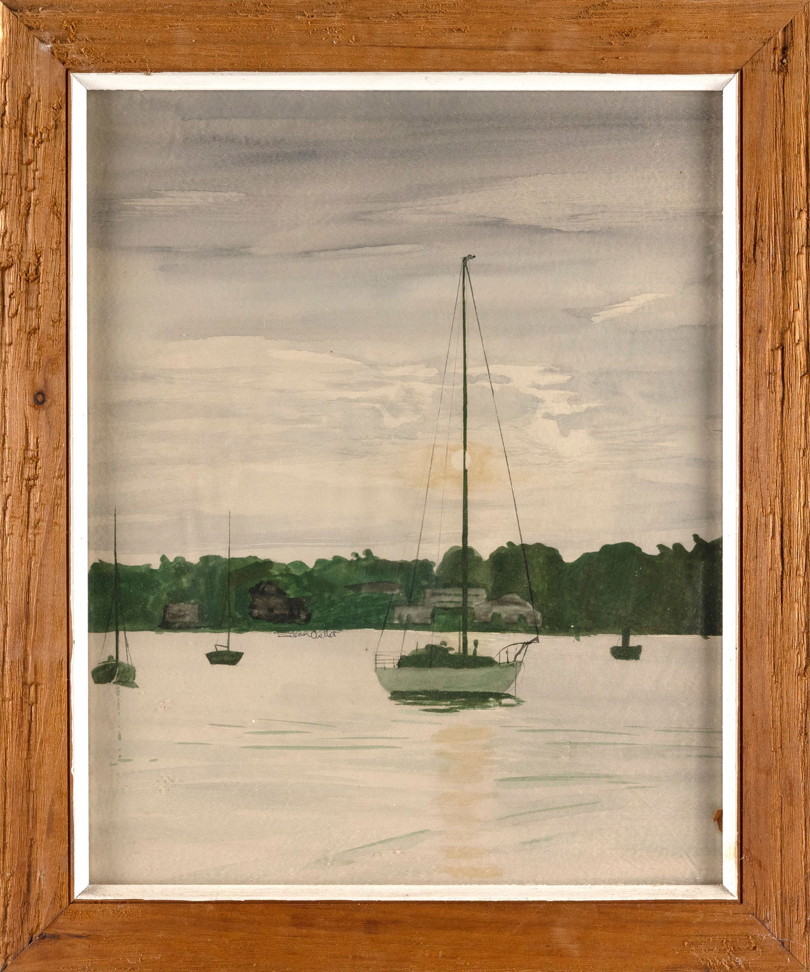 SUSAN ASLLET (Massachusetts, Contemporary), Sailboats at anchor., Watercolor on paper, 20" x 16". (1 of 2)