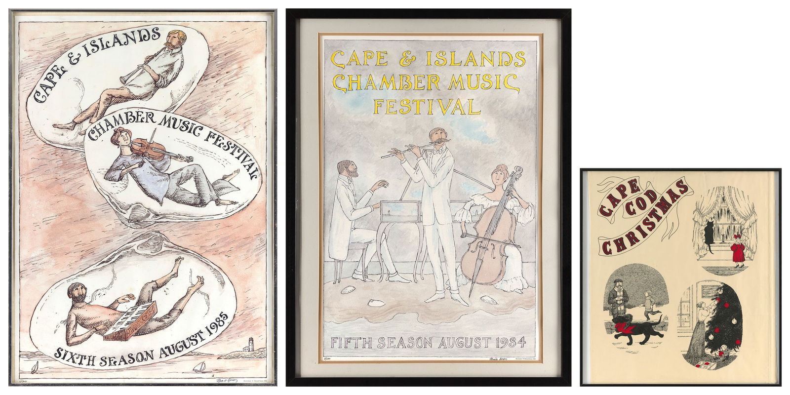 THREE EDWARD GOREY PRINTS Late 20th Century Framed from 19" x 18" to 33.5" x 25.5". (1 of 7)