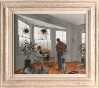 G.K. HOLDEN (America, 1901-2000), Couple reading books and working on a puzzle., Oil on canvas, 20"