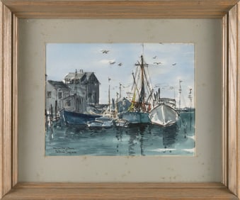 GERTRUDE FREYMAN (Missouri/Kansas/Illinois, 1901-1994), "Menemsha - Mass."., Mixed media, 10.75" x