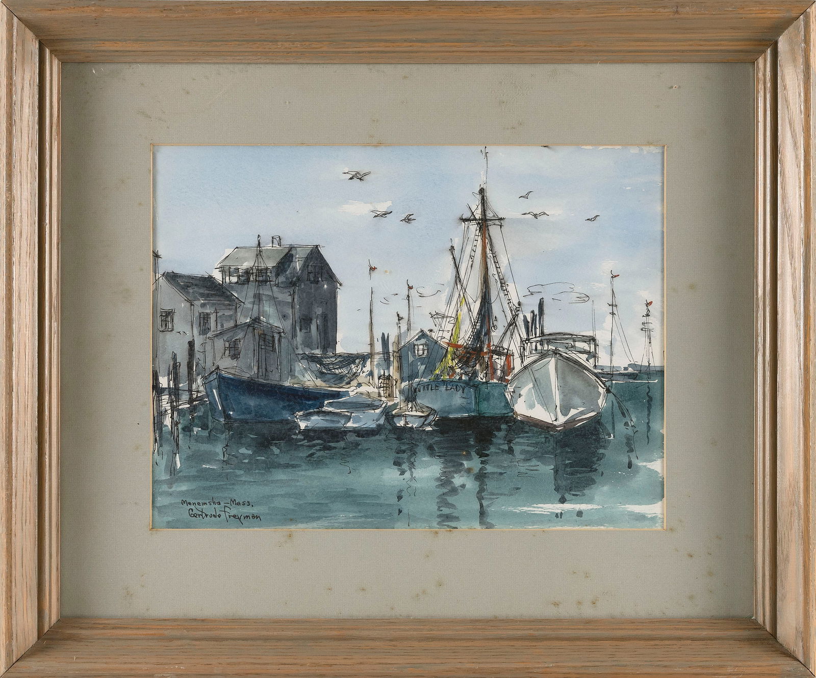 GERTRUDE FREYMAN (Missouri/Kansas/Illinois, 1901-1994), "Menemsha - Mass."., Mixed media, 10.75" x (1 of 2)