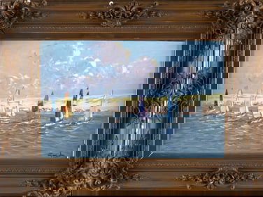 NIEK VAN DER PLAS (The Netherlands, 1954-), Regatta., Oil on panel, 12.5" x 20". Framed 21" x 28.5".