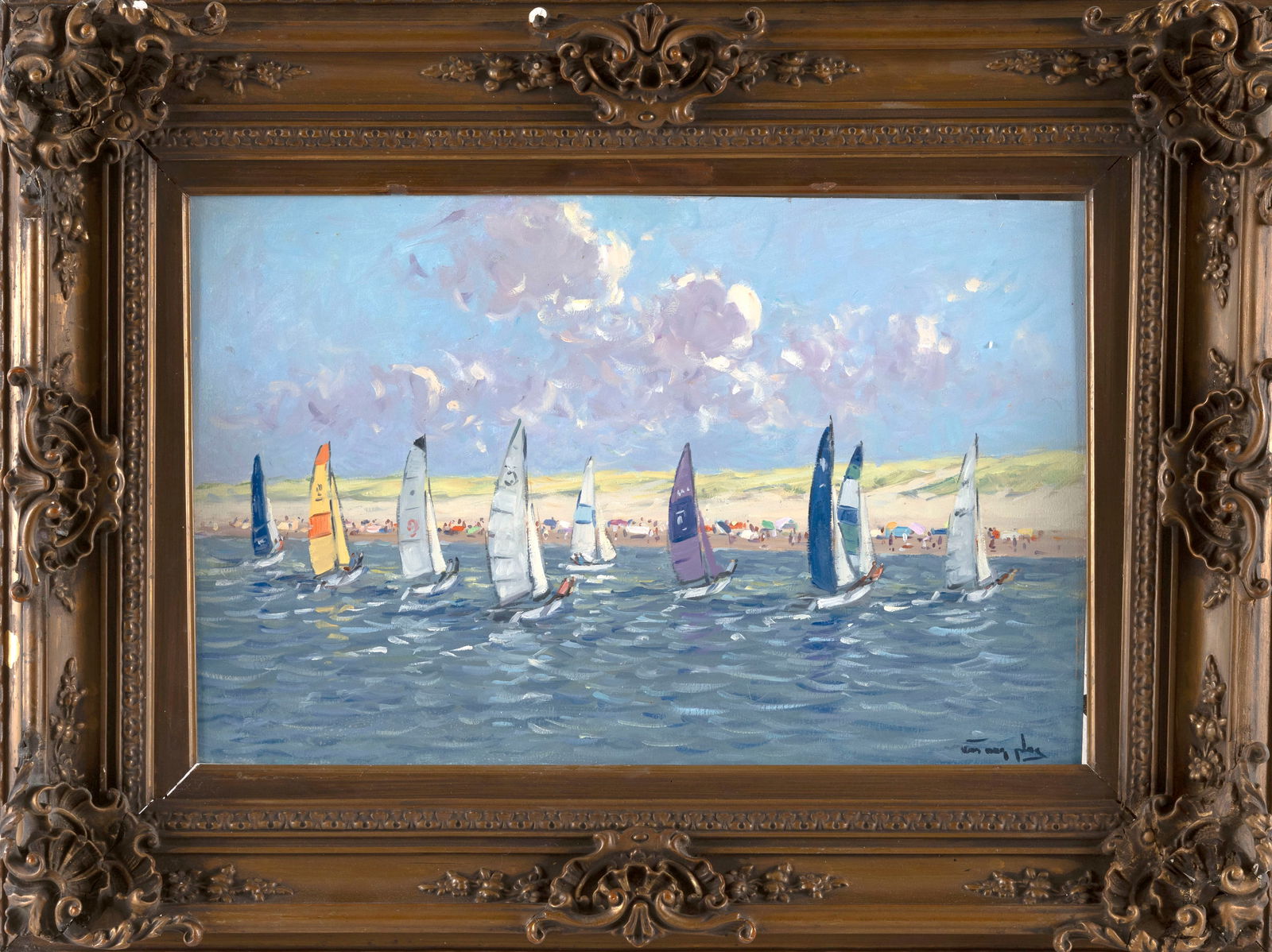 NIEK VAN DER PLAS (The Netherlands, 1954-), Regatta., Oil on panel, 12.5" x 20". Framed 21" x 28.5". (1 of 2)