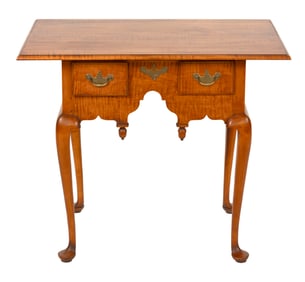 ELDRED WHEELER TIGER MAPLE LOWBOY Massachusetts, 20th Century Height 27". Width 32". Depth 20".