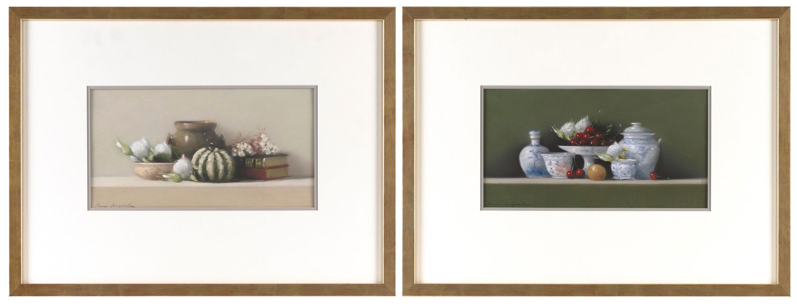 PIERRE JACQUELINE (France, 1944-), Two tabletop still lifes with ceramics., Pastels on paper, 7" x (1 of 5)