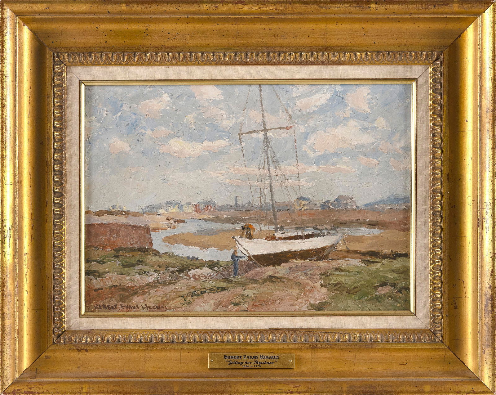 ROBERT EVANS HUGHES (United Kingdom, 1896-1970), "Getting her Shipshape"., Oil on board, 10" x 14". (1 of 2)