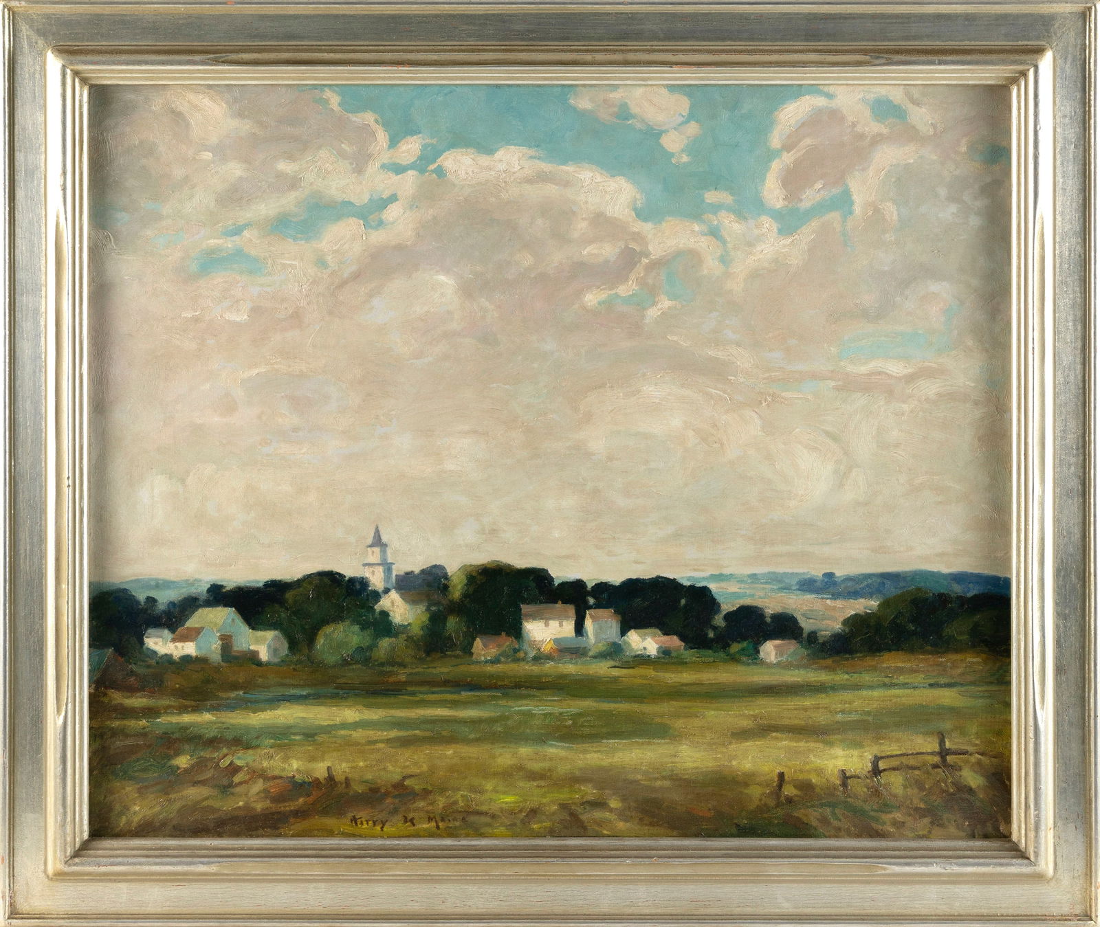 HARRY DE MAINE (New York/Maine/England, 1880-1952), Village surrounded by fields., Oil on canvas, (1 of 2)