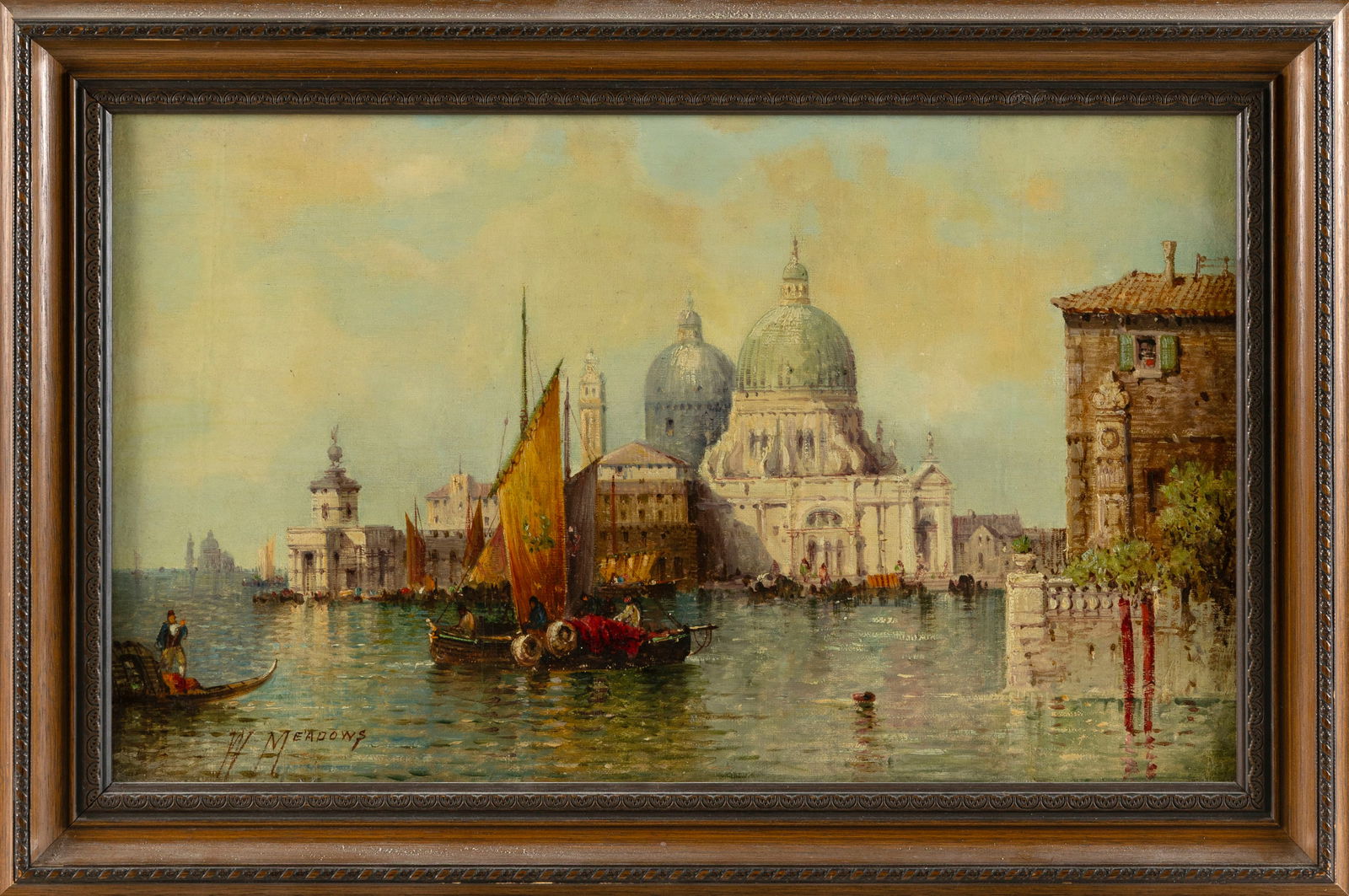 WILLIAM GEORGE MEADOWS (United Kingdom, c. 1825-1901), Venetian scene., Oil on canvas, 12" x 20". (1 of 2)