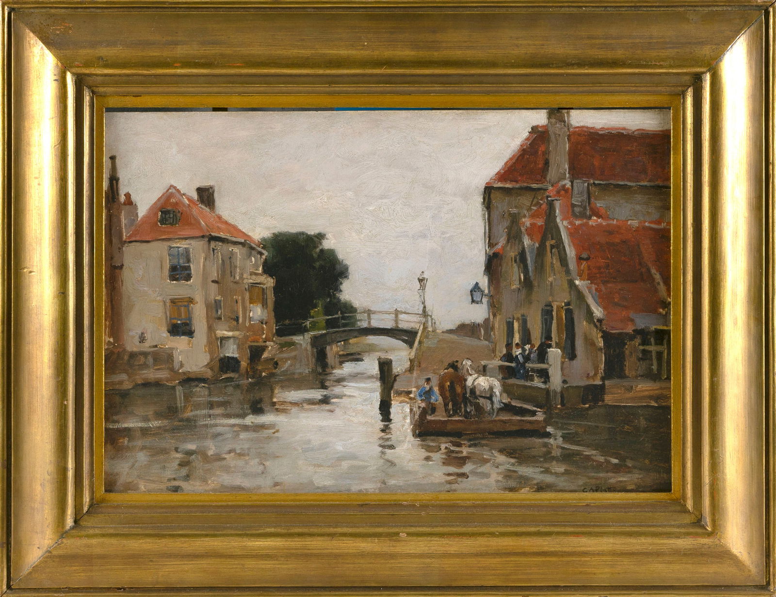 CHARLES ADAMS PLATT (New York/New Hampshire, 1861-1933), European canal scene., Oil on panel, 12.5" (1 of 2)