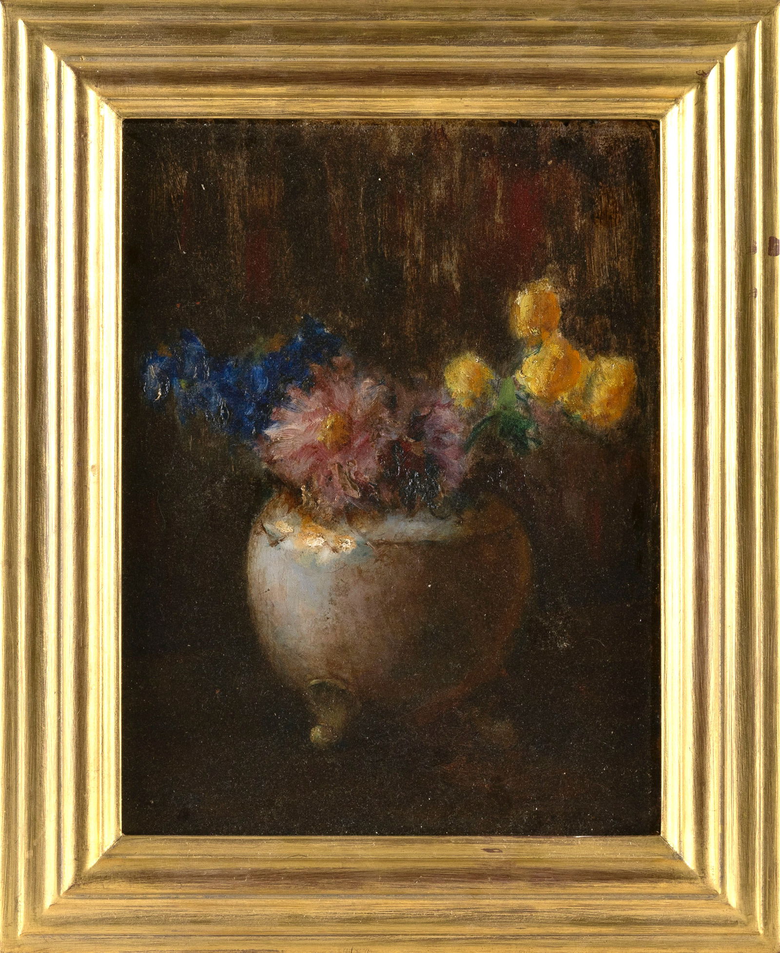 AMERICAN SCHOOL (20th Century,), Still life of flowers in a ceramic vase., Oil on board, 12" x 9".: AMERICAN SCHOOL20th CenturyStill life of flowers in a ceramic vase. Unsigned.Oil on board, 12" x 9". Framed 15.75" x 12.75".