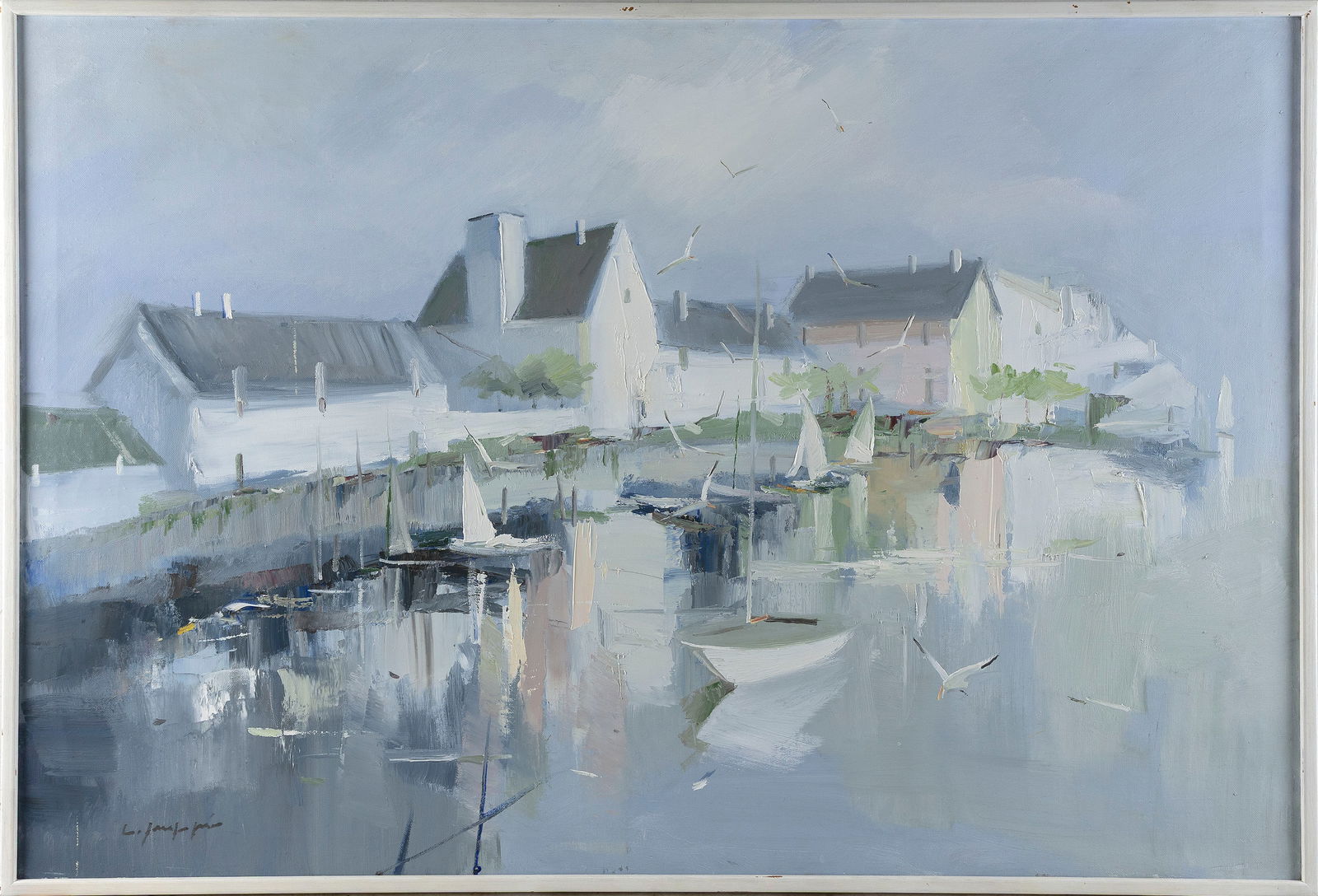 CHARLES C. GRUPPE (Connecticut, 1928-2019), Harbor scene., Oil on canvas, 32" x 48". Framed 33" x (1 of 2)