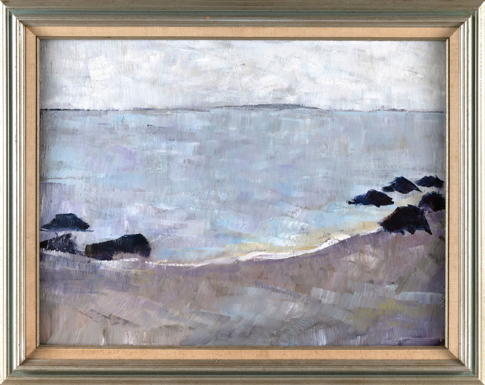 AMERICAN SCHOOL (20th Century,), Abstract seascape., Oil on masonite, 18" x 24". Framed 22.5" x 29". (1 of 2)