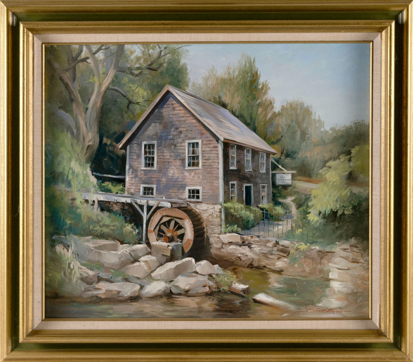 ROBERT BROOKS (Massachusetts, 1922-1992), "Brewster Mill"., Oil on canvas, 20" x 24". Framed 27" x (1 of 2)