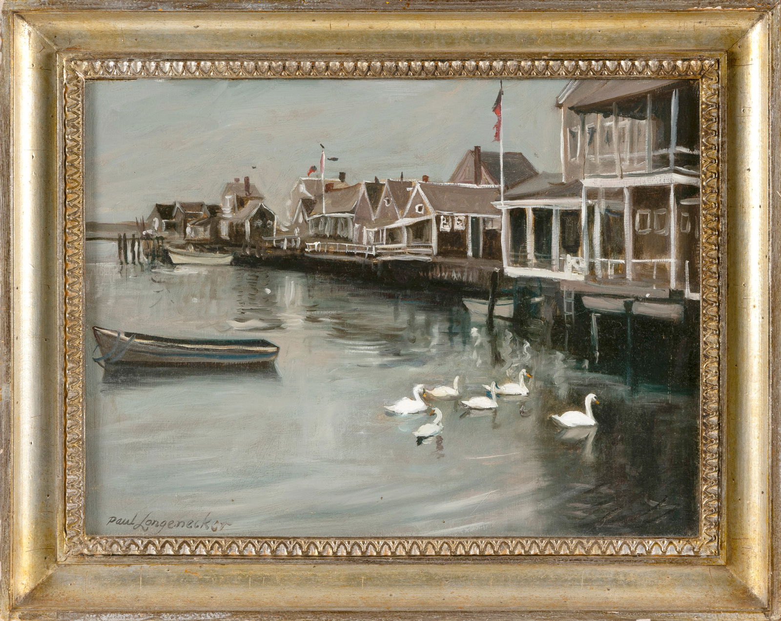 PAUL LONGNECKER (Massachusetts, 1920-2008), Nantucket Harbor., Oil on canvas, 12" x 16". Framed 16" (1 of 2)