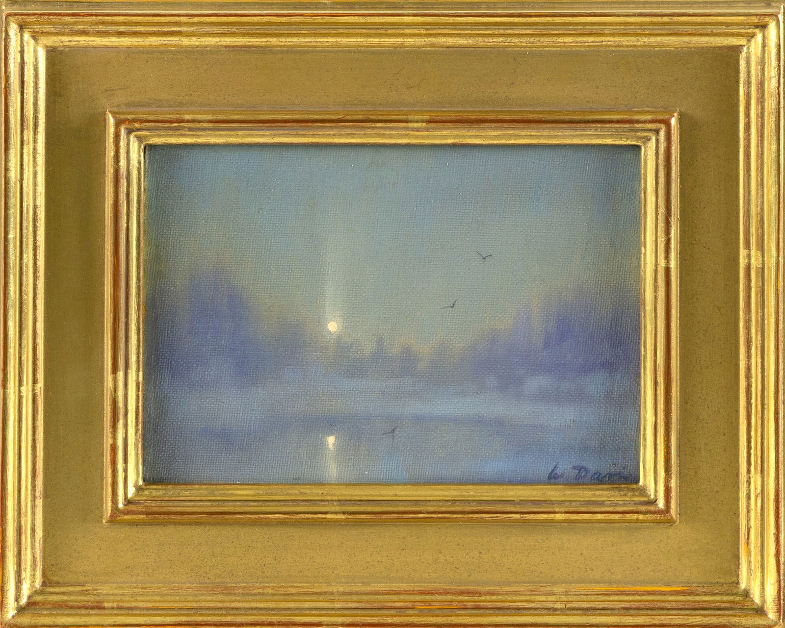 WILLIAM R. DAVIS (Massachusetts, 1952-), "Frosty Winter Morning"., Oil on canvas board, 5" x 7".: WILLIAM R. DAVISMassachusetts, 1952-"Frosty Winter Morning". Signed lower right "W. Davis". Titled verso.Oil on canvas board, 5" x 7". Framed 9" x 11".