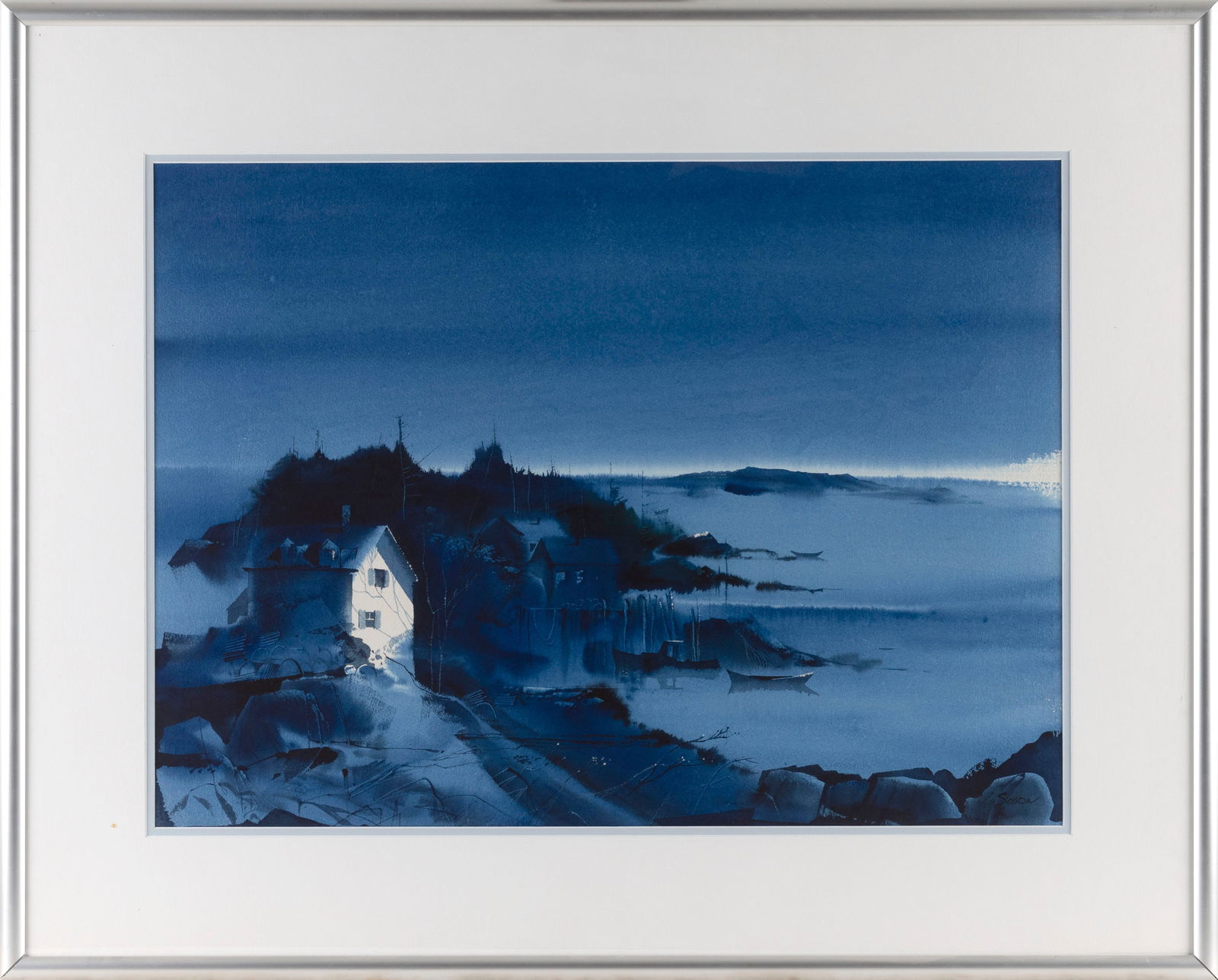 LAURENCE PHILIP SISSON (Massachusetts/Maine/New Mexico, 1928-2015), "Lakefront Nocturn"., Watercolor (1 of 2)