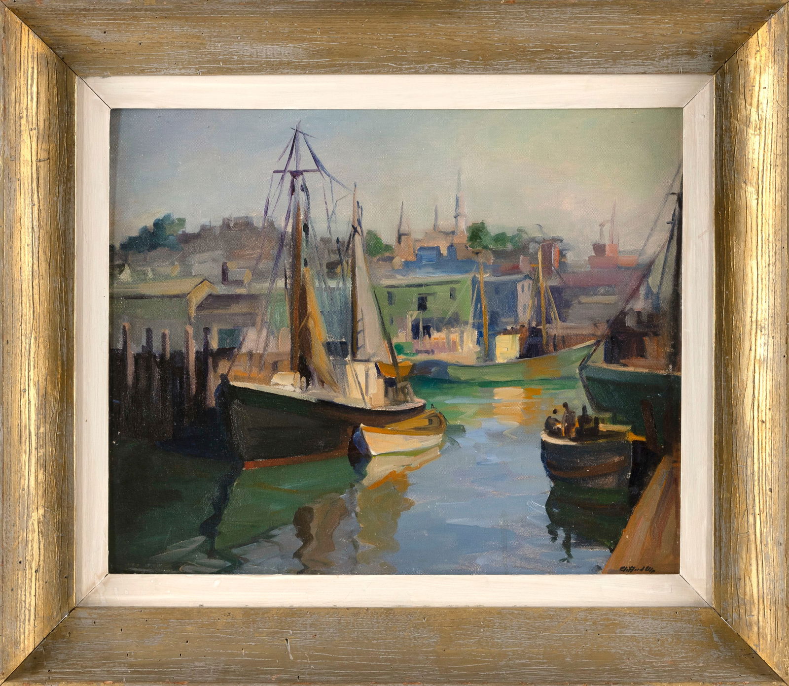 CLIFFORD MCCORMICK ULP (New York, 1885-1957), "Gloucester Harbor"., Oil on canvas board, 16" x 20". (1 of 2)