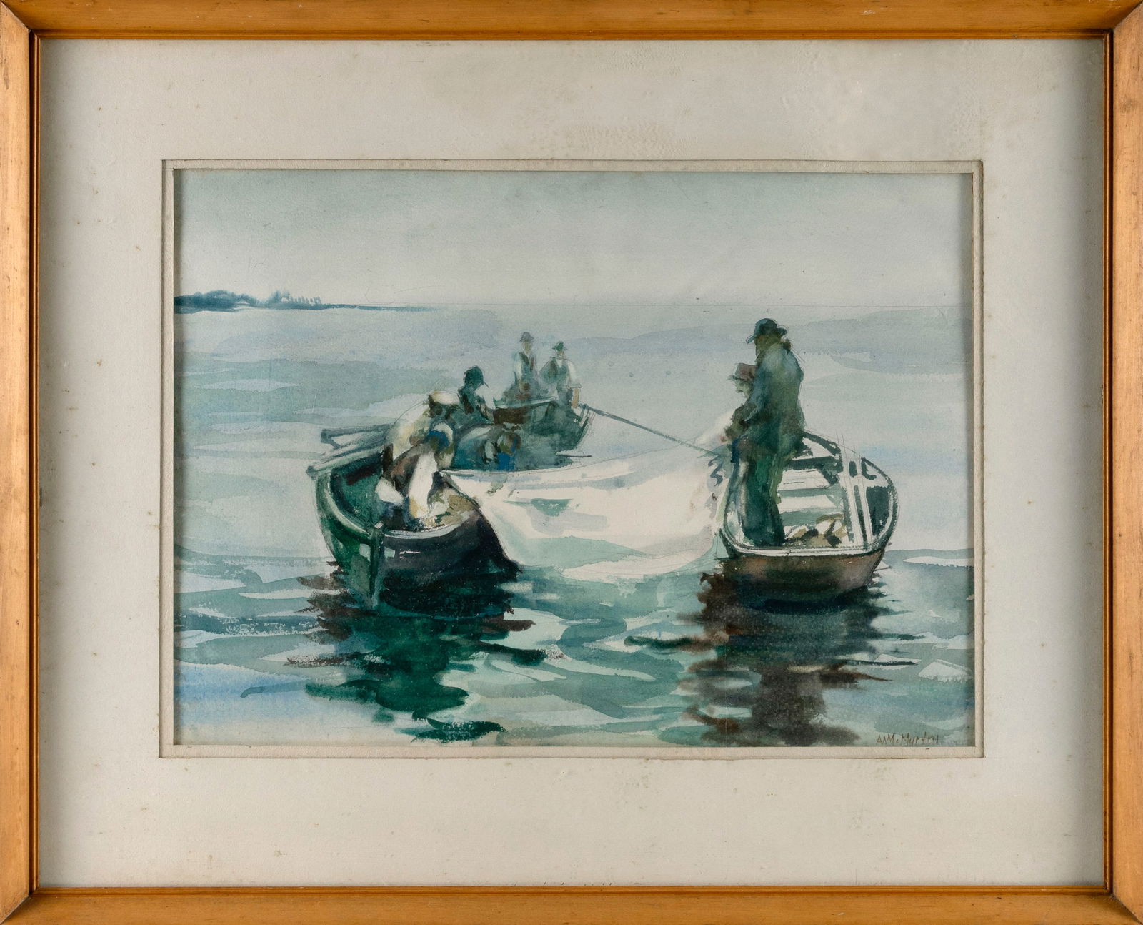 ARTHUR W. MCMURTRY (Massachusetts, 1910-2007), "The Catch"., Watercolor on paper, 15" x 21" sight. (1 of 2)