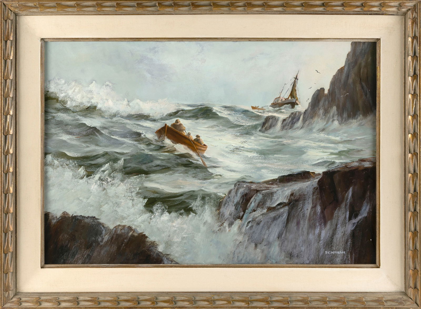 ROBERT C. BENHAM (Massachusetts, 1908-2002), "Hauling the Nets"., Oil on masonite, 24" x 36". Framed (1 of 2)