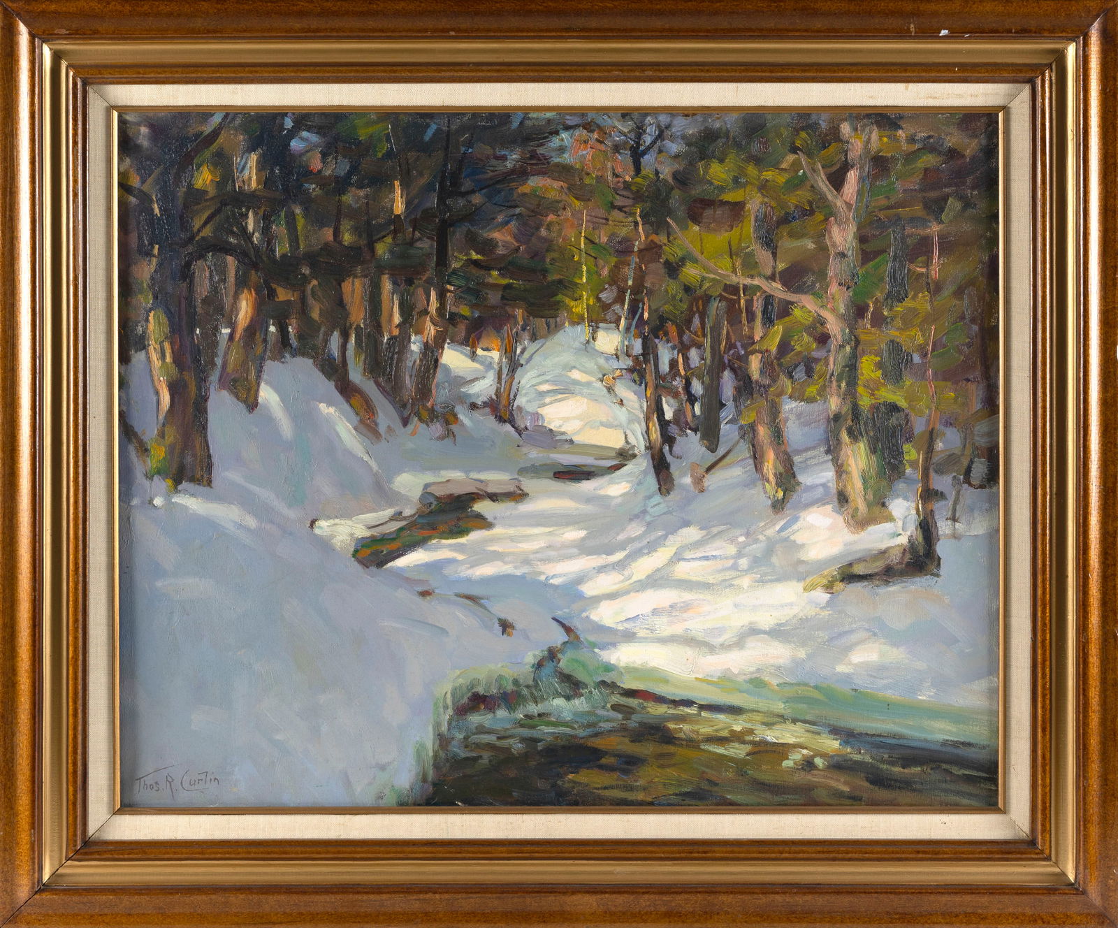 THOMAS R. CURTIN (Vermont/Massachusetts, 1899-1977), Winter landscape with stream., Oil on canvas, (1 of 2)