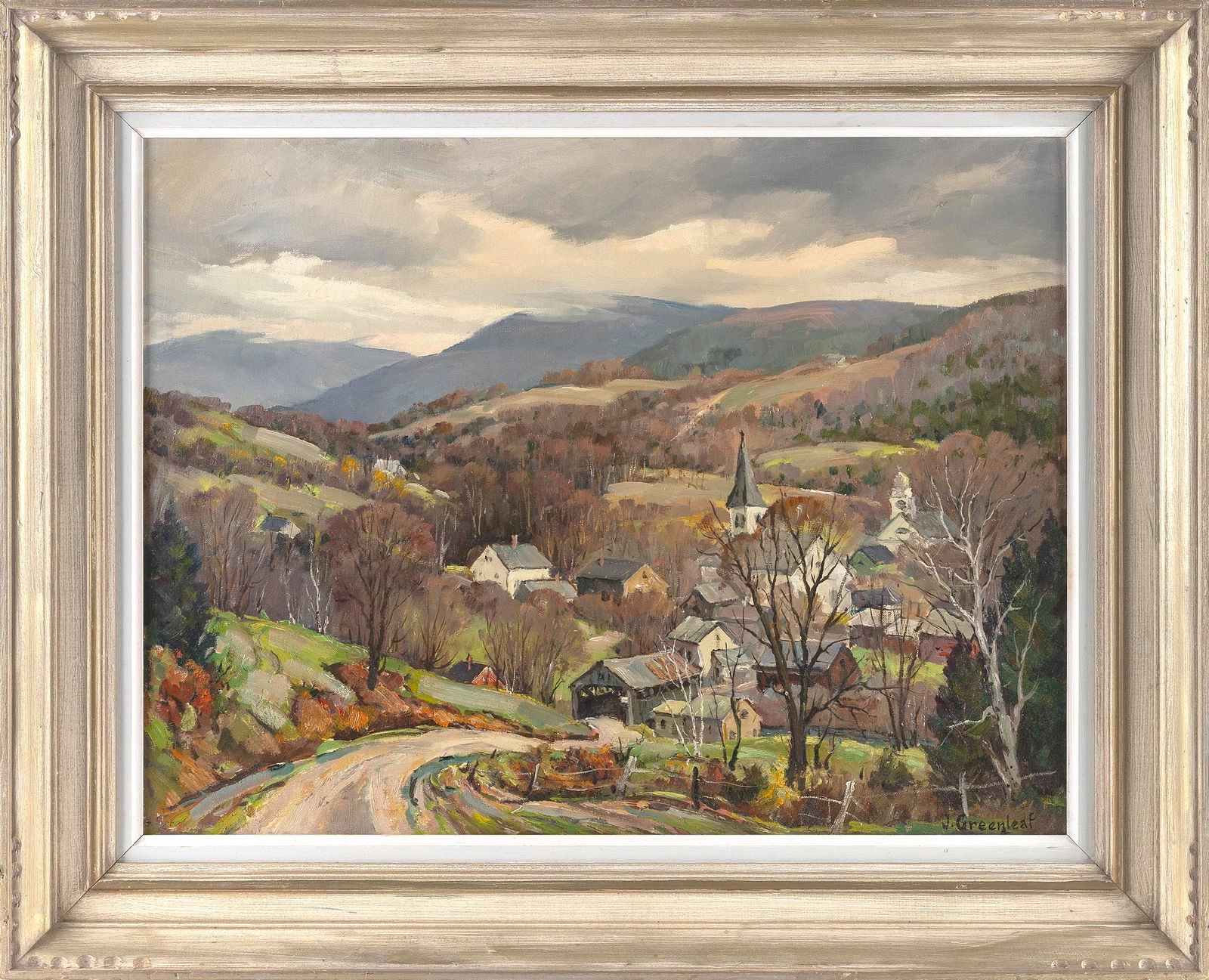 JACOB I. GREENLEAF (Massachusetts, 1887-1968), "Waterville, Vermont"., Oil on canvas, 18" x 24". (1 of 2)