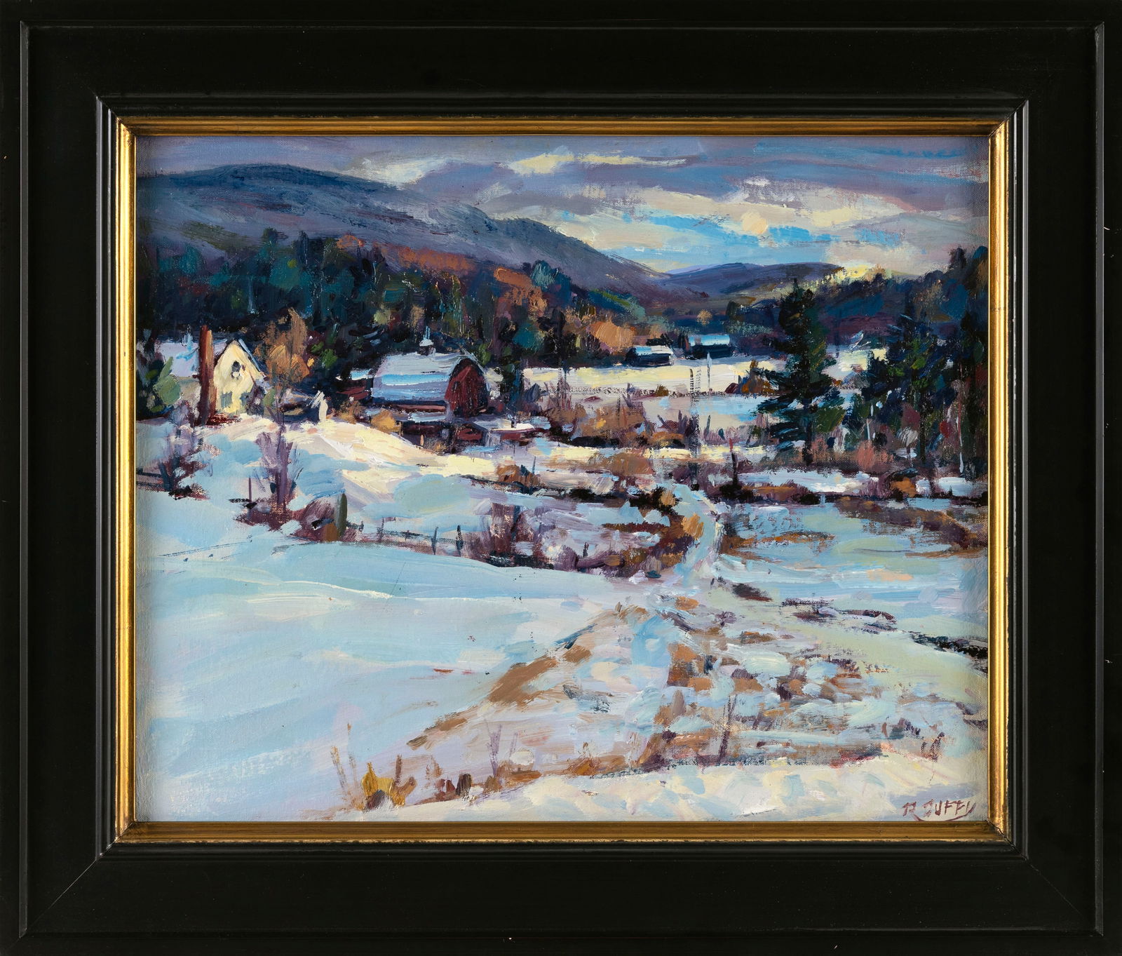 ROBERT W. DUFFY (Massachusetts/Japan, 1928-2015), Snow-covered fields, Oil on canvas, 16" x 20". (1 of 2)