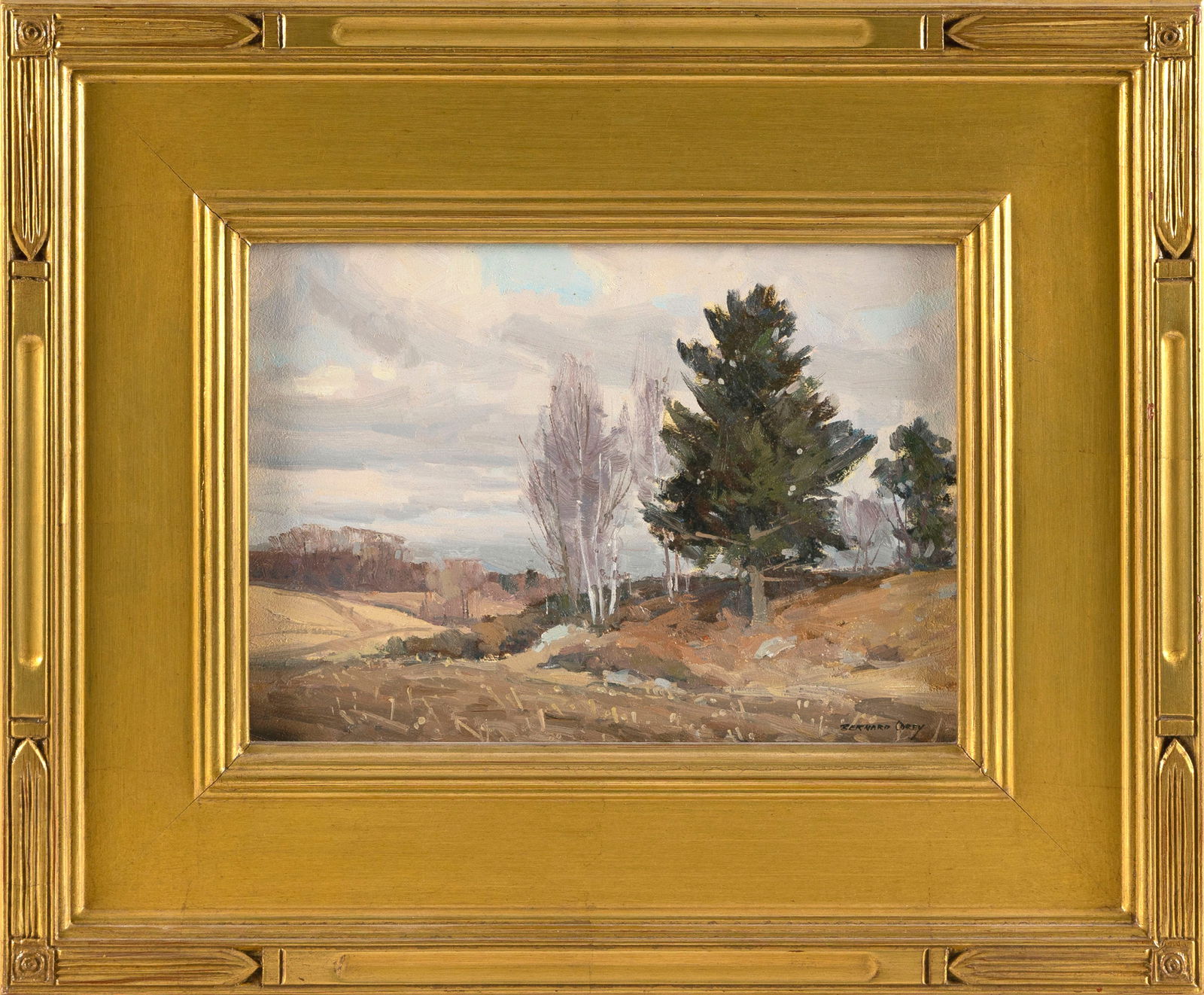 BERNARD COREY (Massachusetts, 1914-2000), "Vermont Hillside"., Oil on board, 8" x 12". Framed 15" x (1 of 2)