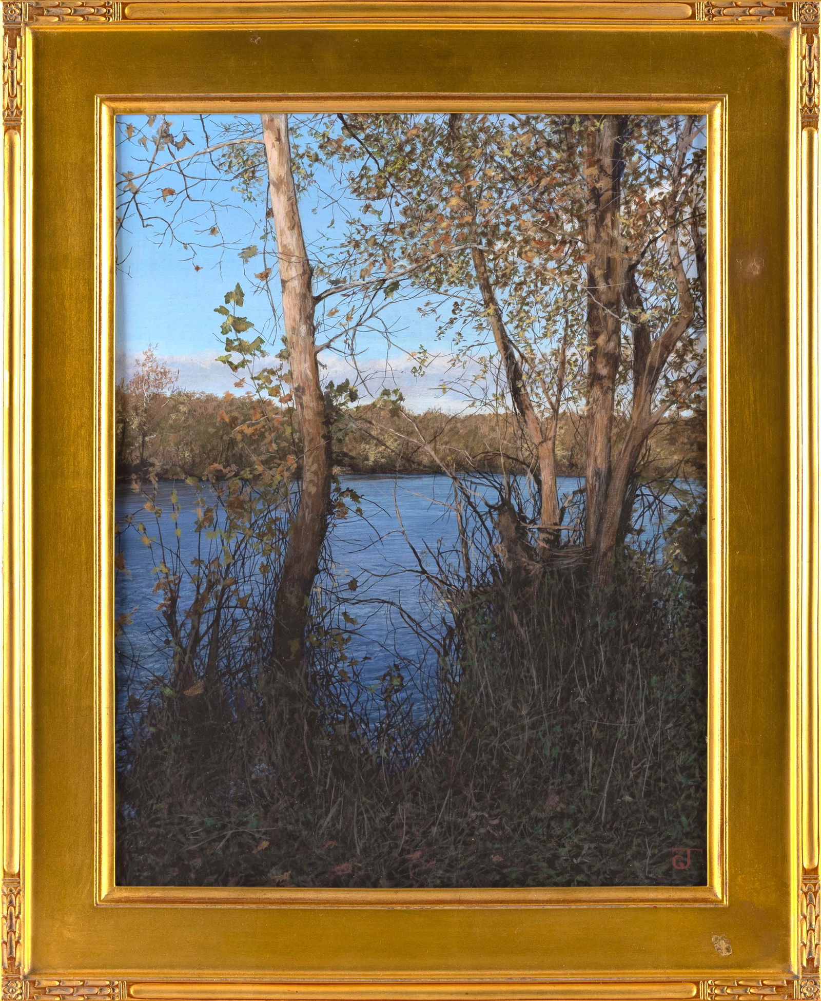 JEFF GOLA (Pennsylvania, 1962-), "Overlooking the Delaware"., Oil on board, 18" x 14". Framed 22" x (1 of 2)