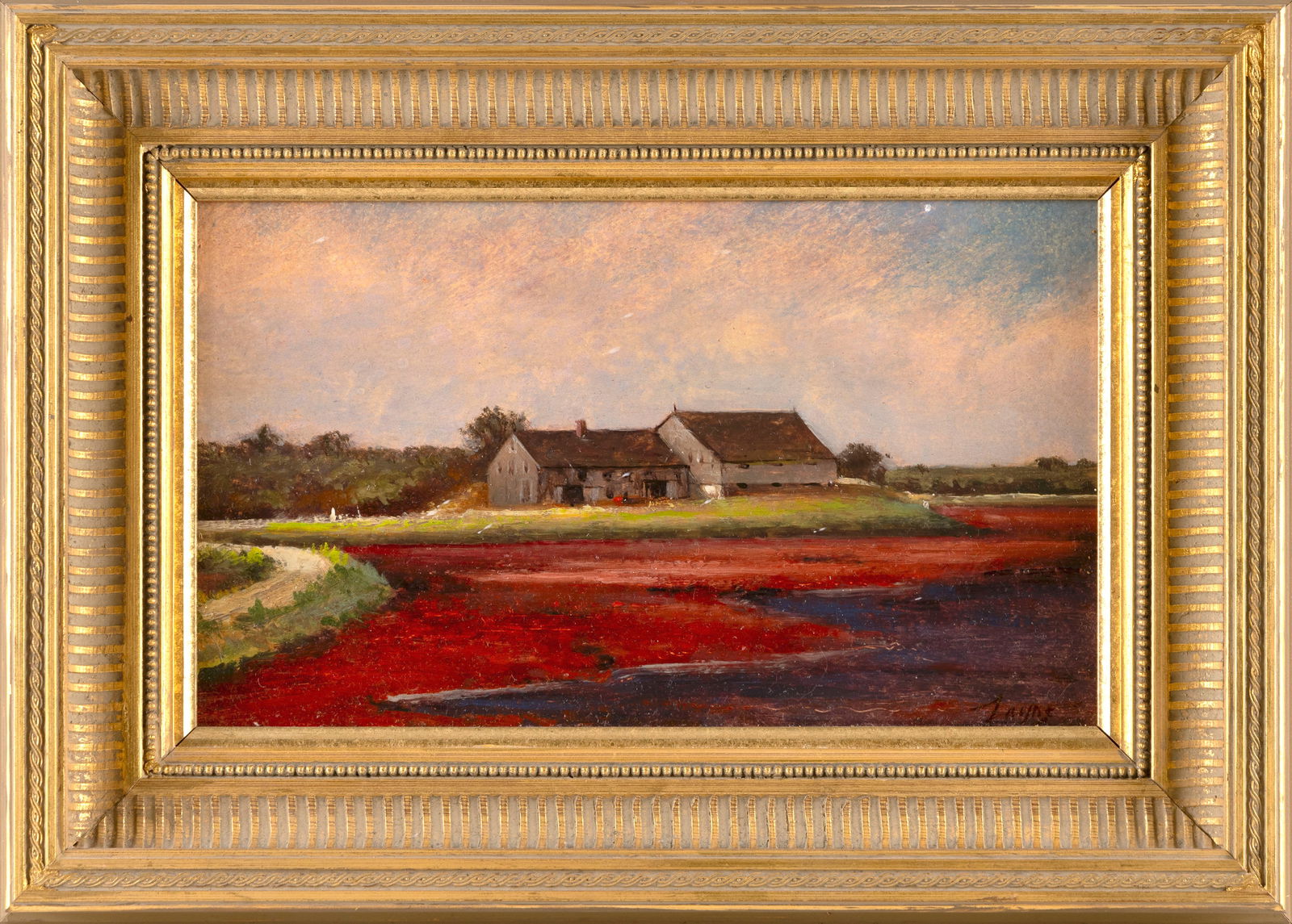 PETER LAYNE ARGUIMBAU (New York/Connecticut/Italy, 1951-), Cranberry bog., Oil on board, 8.5" x 14". (1 of 2)