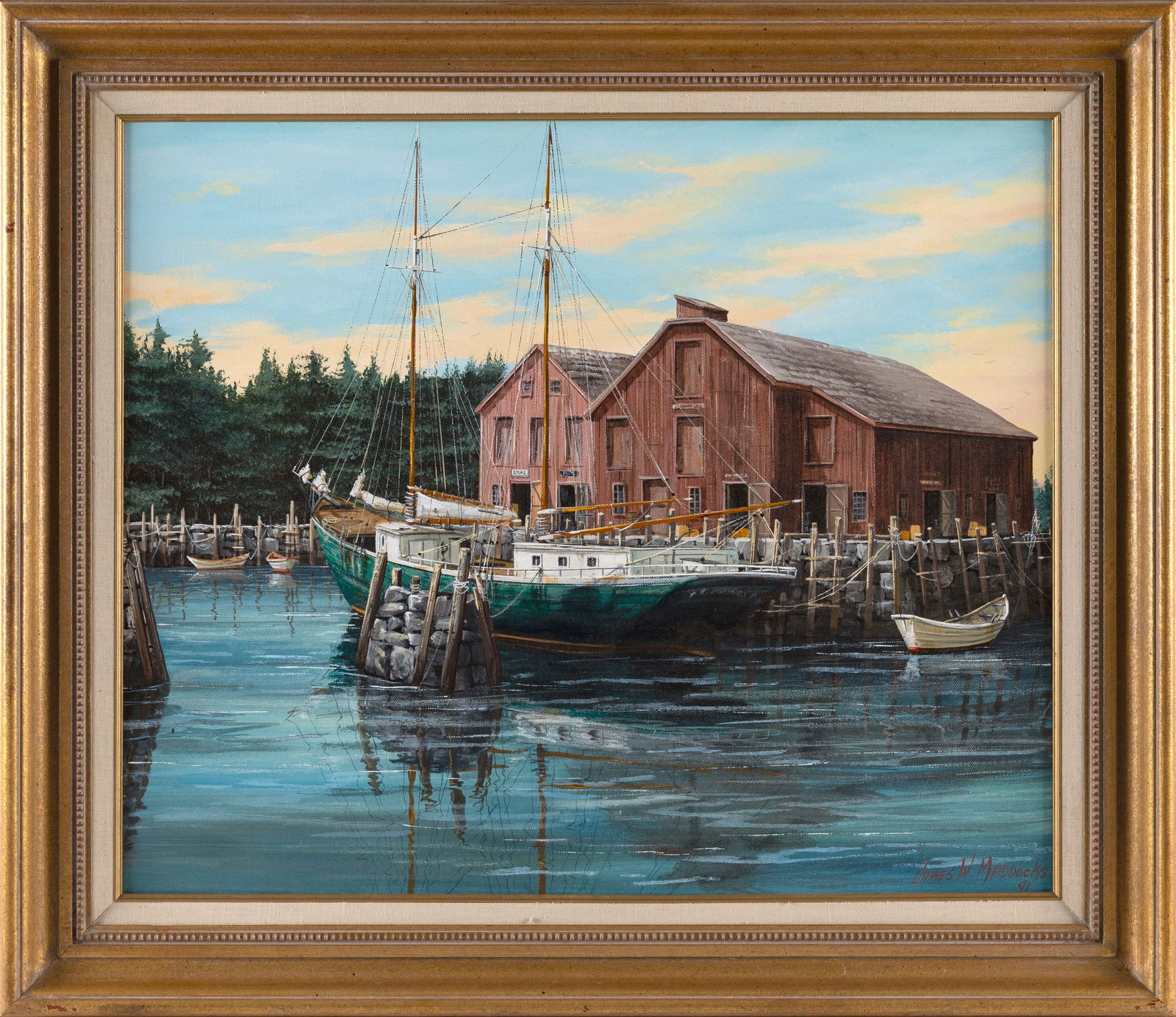JAMES W. MADDOCKS (Massachusetts, Contemporary), North Shore harbor scene., Oil on canvas, 20" x (1 of 2)