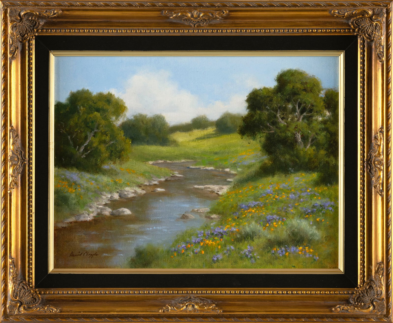 DAVID CHAPPLE (California, 1947-), "Spring Creek"., Oil on canvas board, 12" x 16". Framed 18" x (1 of 2)