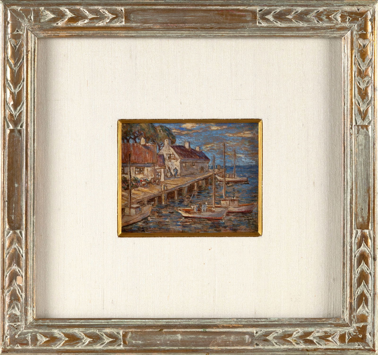 STEPHEN SEYMOUR THOMAS (Texas/California, 1868-1956), "The Home Port"., Gouache on paper, 3" x 5". (1 of 2)