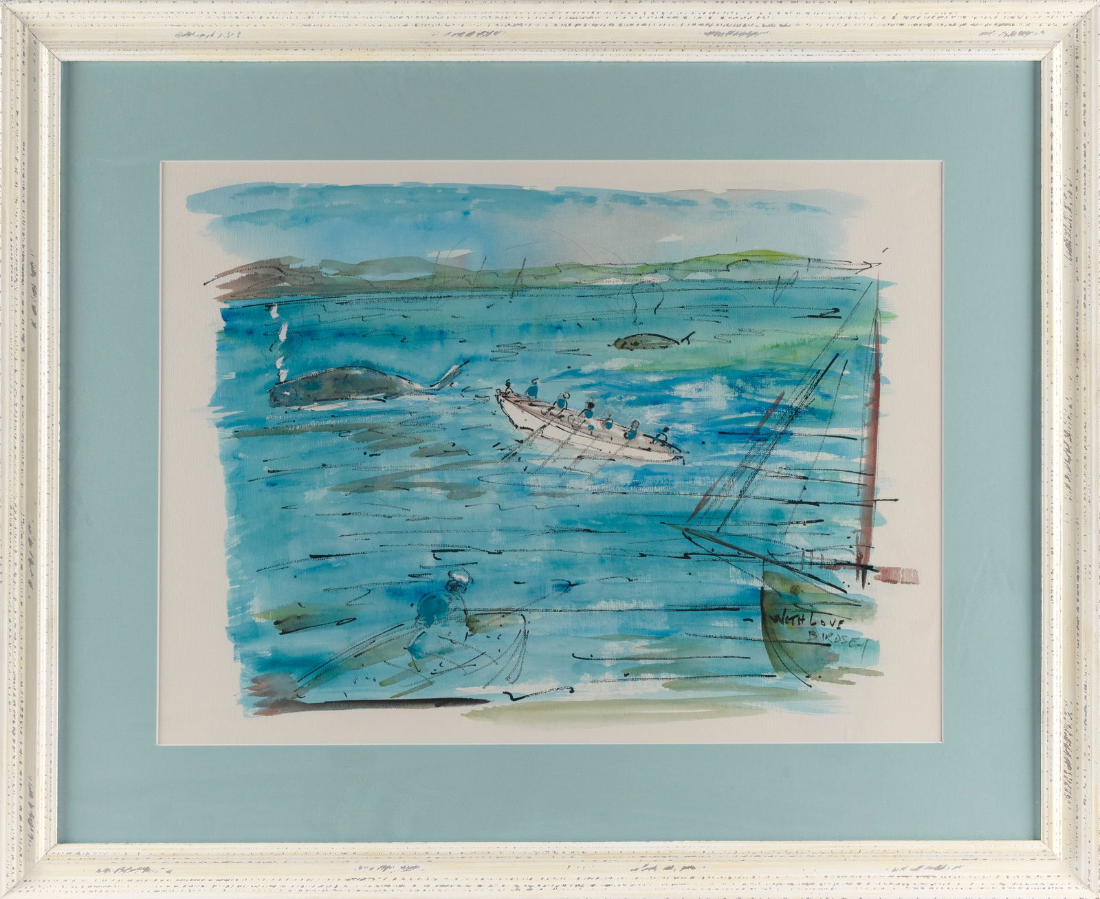 ALFRED BIRDSEY (Bermuda, 1912-1996), Whaling scene., Watercolor on paper, 18" x 24". Framed 28" x (1 of 2)