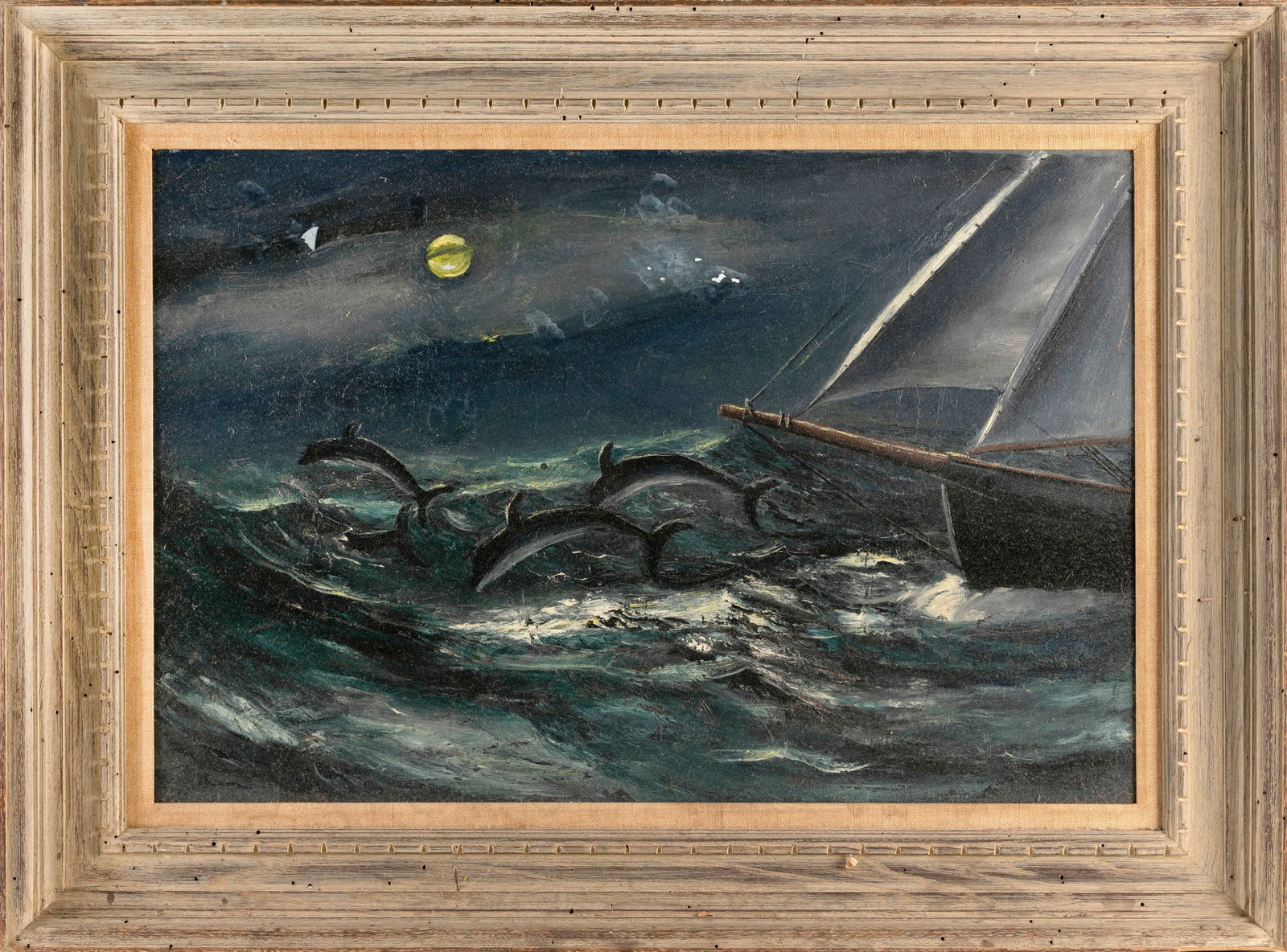WILLIAM THON (Maine/New York/Italy, 1906-2000), "Night Visitors"., Oil on canvas, 20" x 30". Framed (1 of 2)