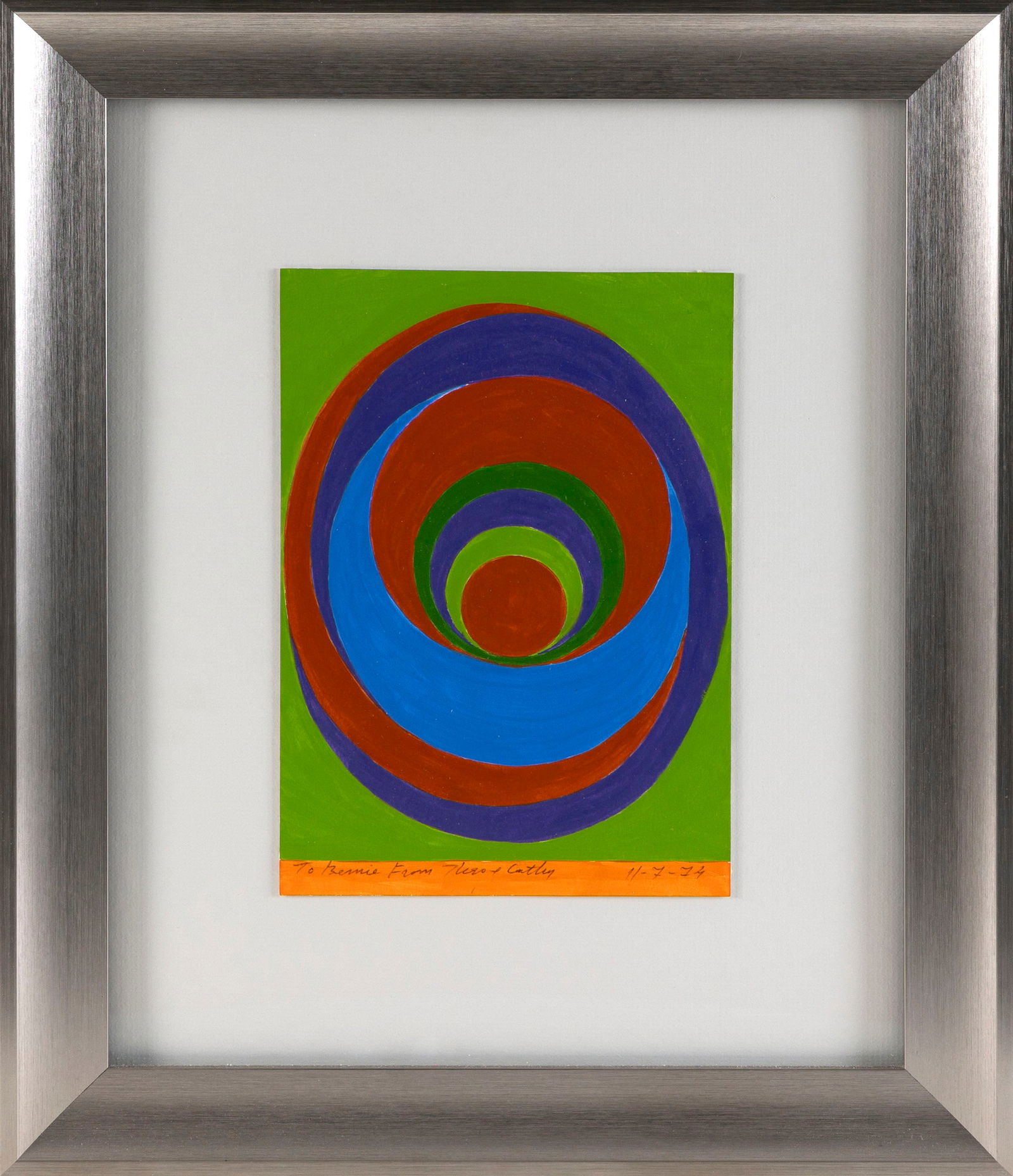 THEO (THEODORE) HIOS (New York/Greece, 1910-1998), Abstract, 1974., Gouache on paper, 9.5" x 6.5".: THEO (THEODORE) HIOSNew York/Greece, 1910-1998Abstract, 1974. Inscribed lower edge "To Bernie from Theo and Cathy".Gouache on paper, 9.5" x 6.5". Framed 18" x 15".