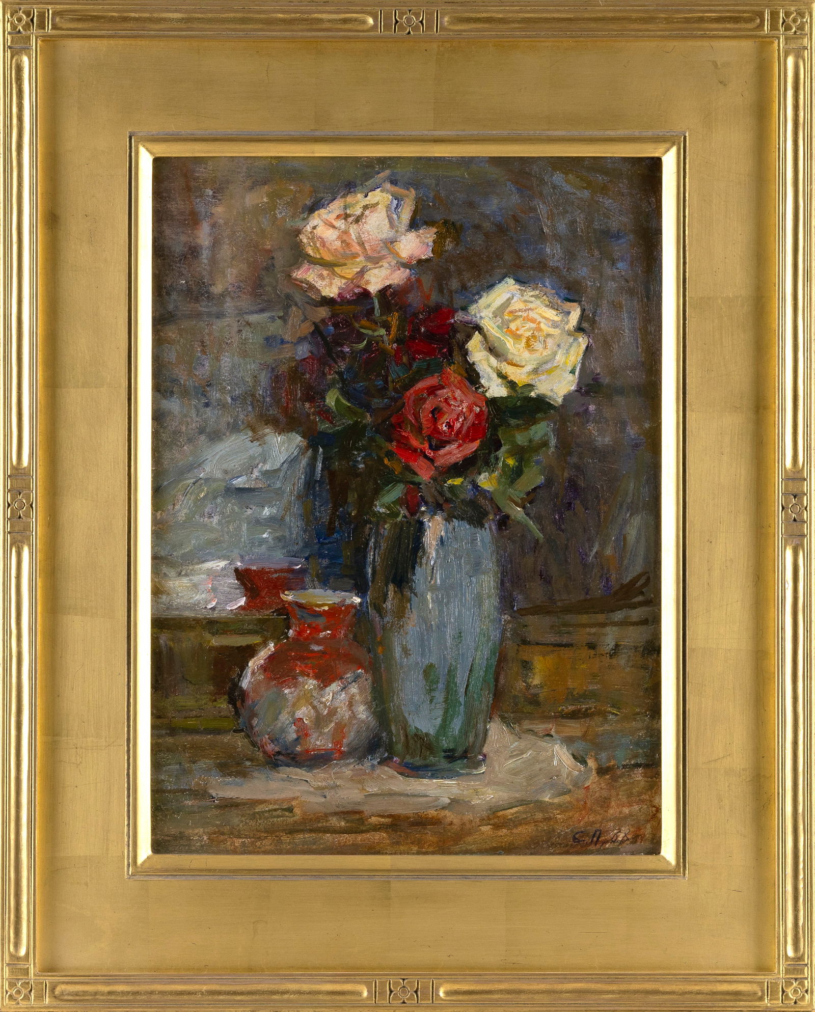 AMERICAN SCHOOL (Late 20th Century,), Still life of roses., Oil on board, 18" x 14". Framed 26" x (1 of 2)