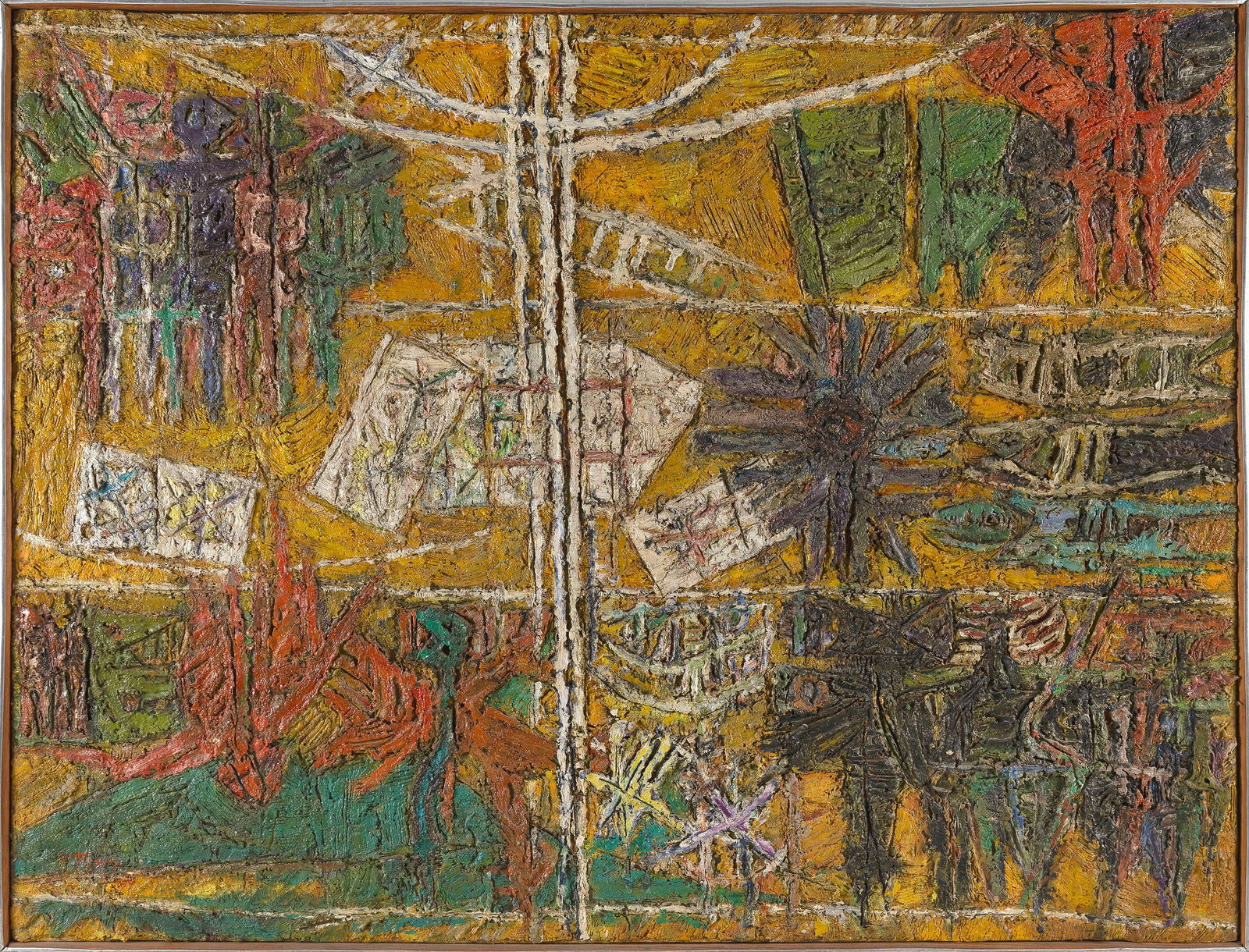 AMERICAN SCHOOL (20th Century,), Abstract with heavy impasto., Oil on canvas, 30" x 40". Framed (1 of 2)