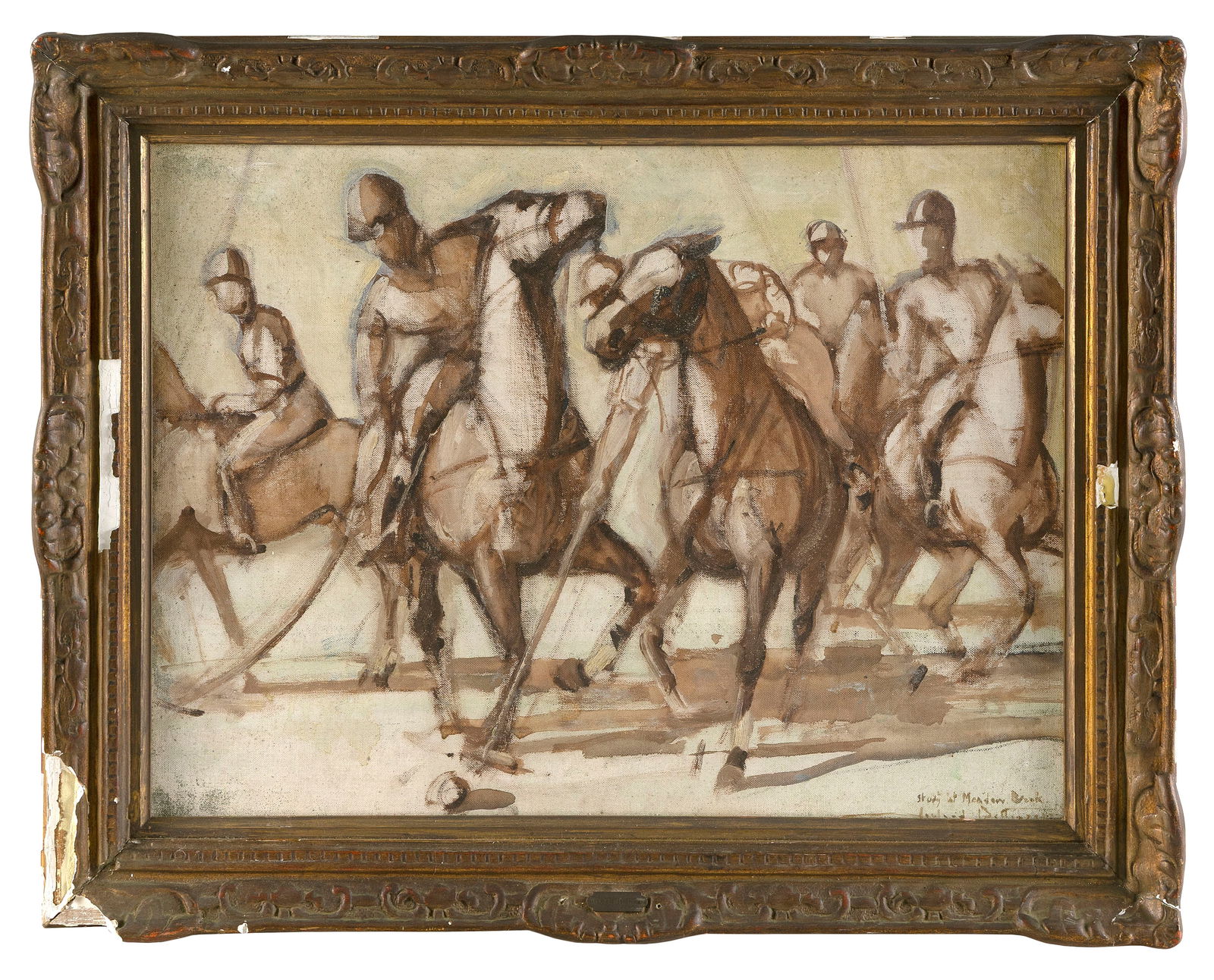 AMERICAN SCHOOL (Early 20th Century,), "Study at Meadowbrook", depicting a polo match., Oil on (1 of 2)