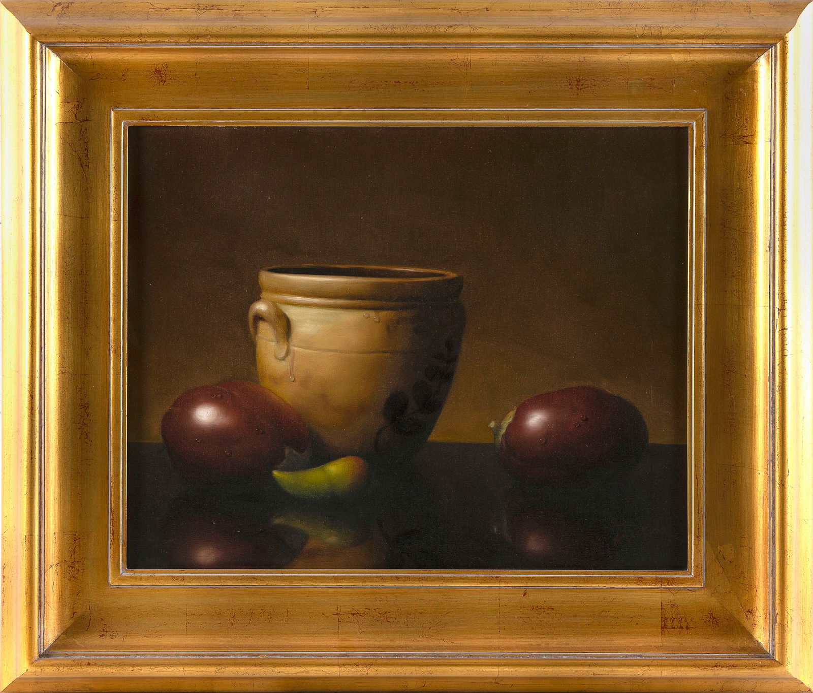 ALFRED JACKSON (Illinois, 1940-2001), Still life of eggplants and a crock., Oil on canvas, 15" x (1 of 2)