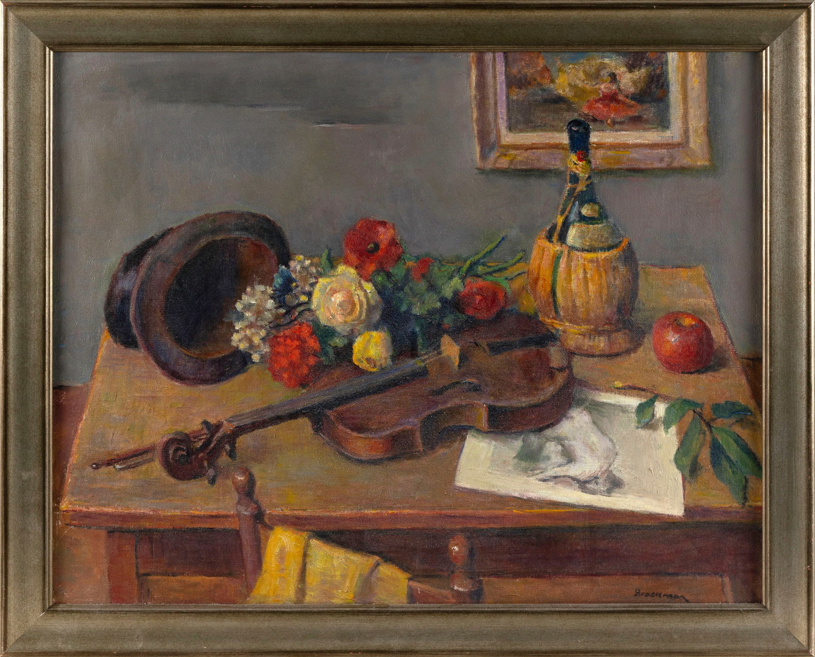 ROBERT BRACKMAN (New York/Connecticut, 1898-1980), Still life of a violin, flowers, an apple, a top (1 of 2)