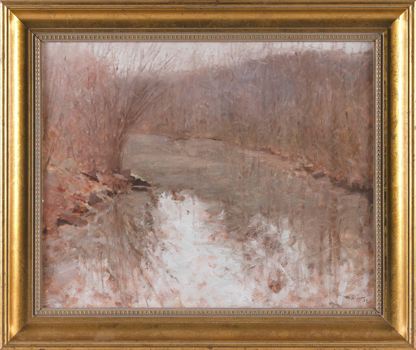 ANTHONY MICHAEL AUTORINO (Pennsylvania/New Jersey/France, 1937-2015), River scene., Oil on board,: ANTHONY MICHAEL AUTORINOPennsylvania/New Jersey/France, 1937-2015River scene. Signed lower right "A.M. Autorino".Oil on board, 16" x 20". Framed 20" x 24".