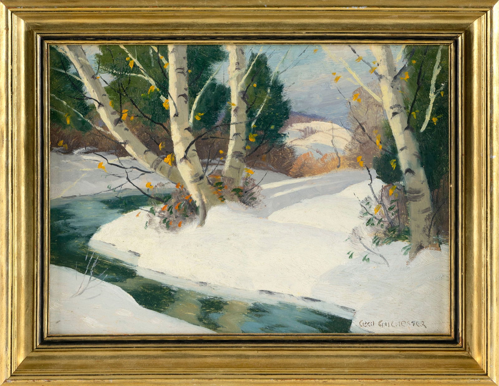 CECIL CHICHESTER (New York, 1891-1963), Winter stream., Oil on board, 9" x 12". Framed 11.5" x 15". (1 of 2)