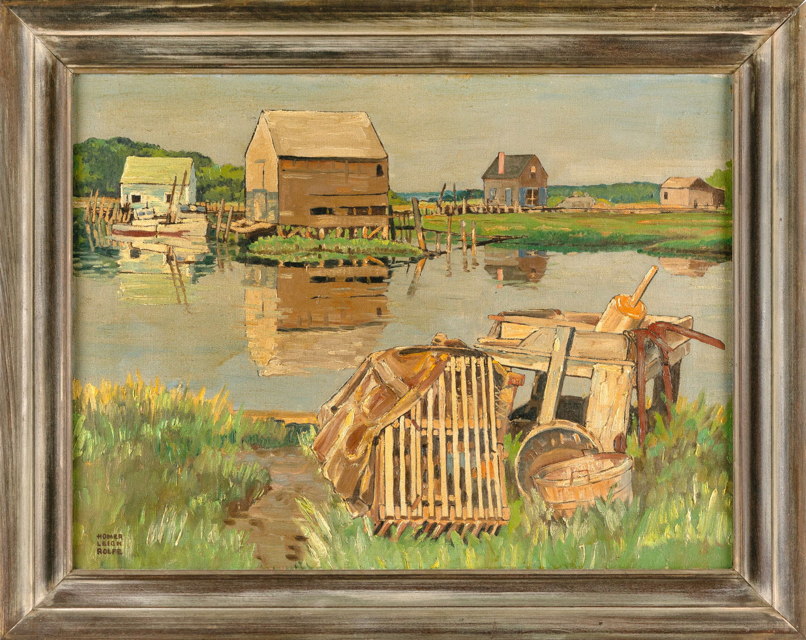 HOMER LEIGH ROLFE (America, 1901-1957), Boatyard., Oil on canvas, 18" x 24". Framed 22.5" x 29". (1 of 2)