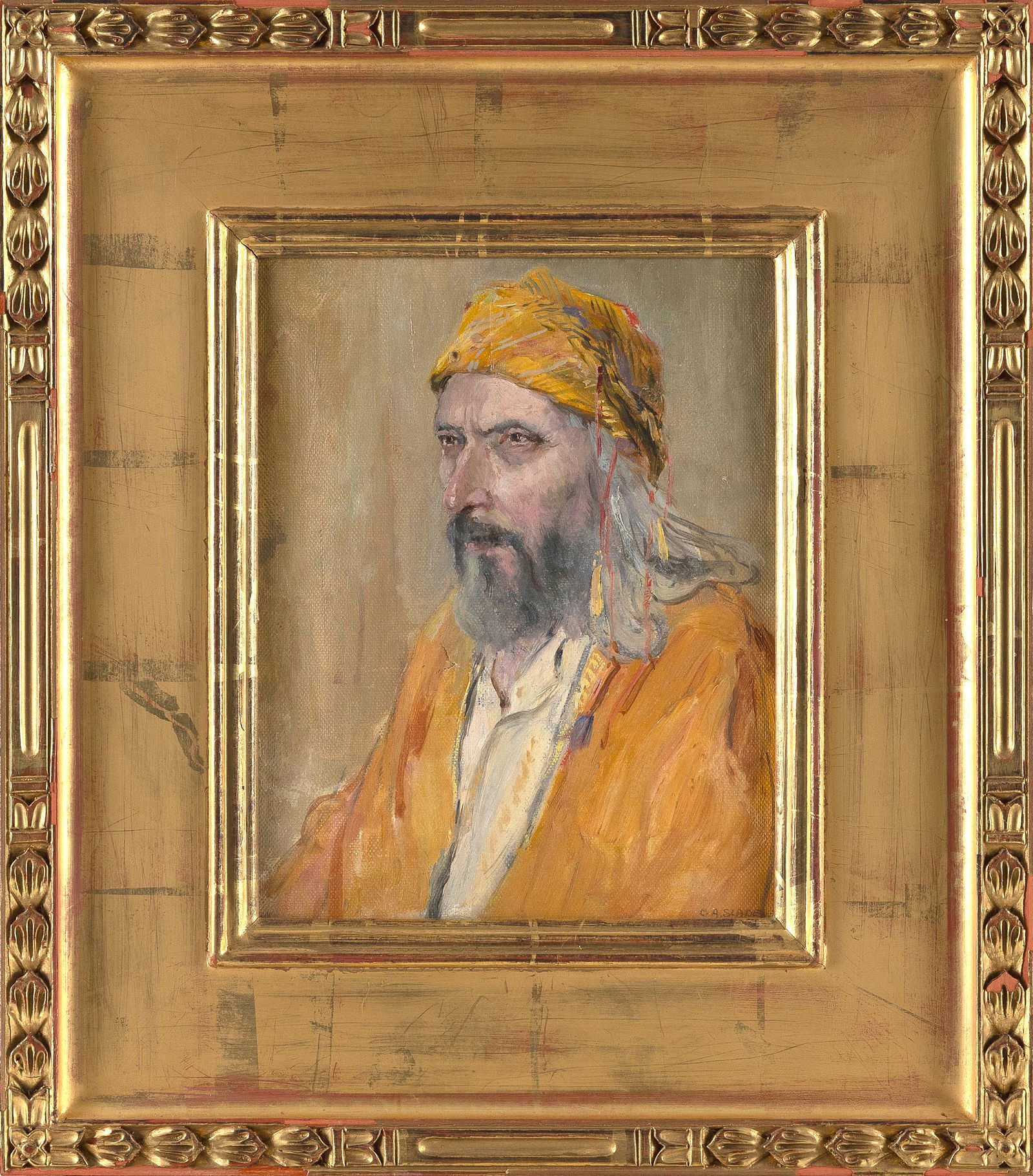 CALEB ARNOLD SLADE (Massachusetts, 1882-1961), Middle Eastern man., Oil on canvas, 10" x 8". Framed (1 of 2)
