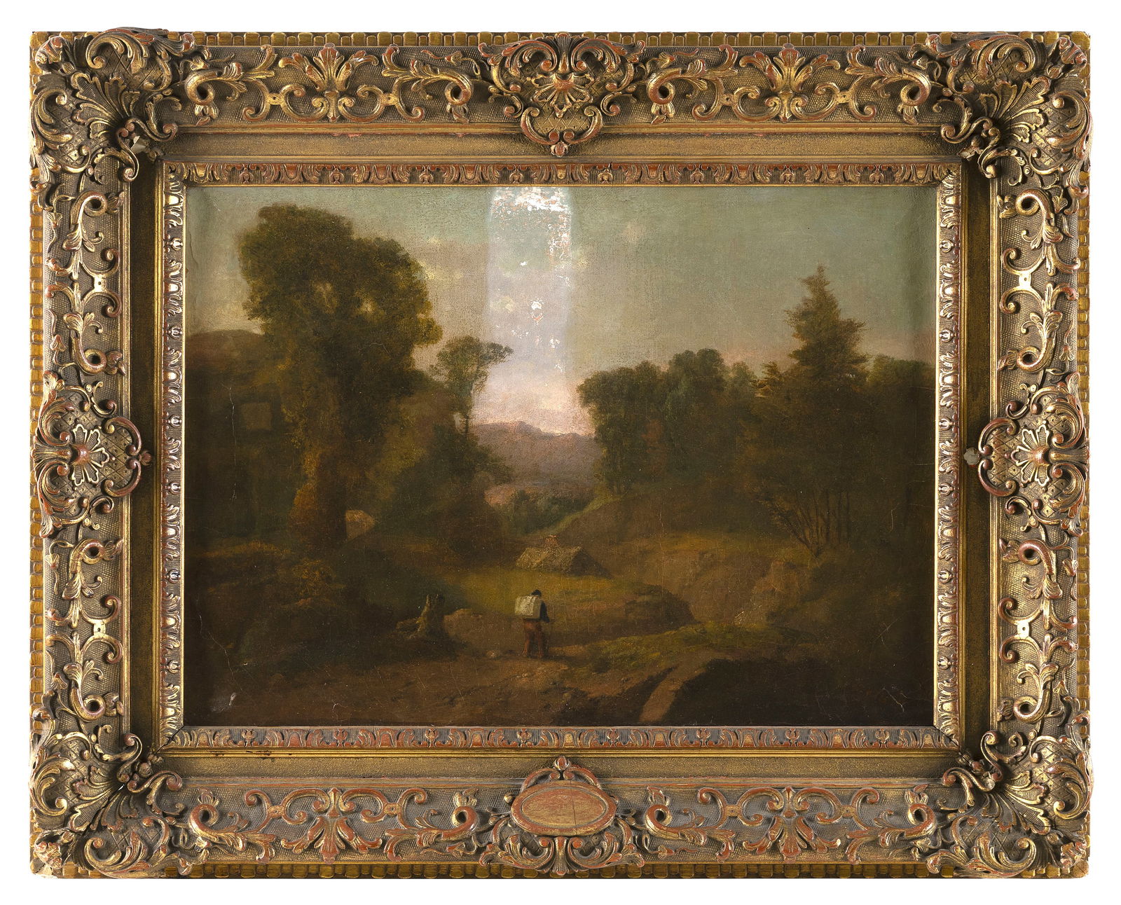 MANNER OF GEORGE INNESS (America, 19th Century), A traveler on a country road., Oil on canvas, 16" x (1 of 2)