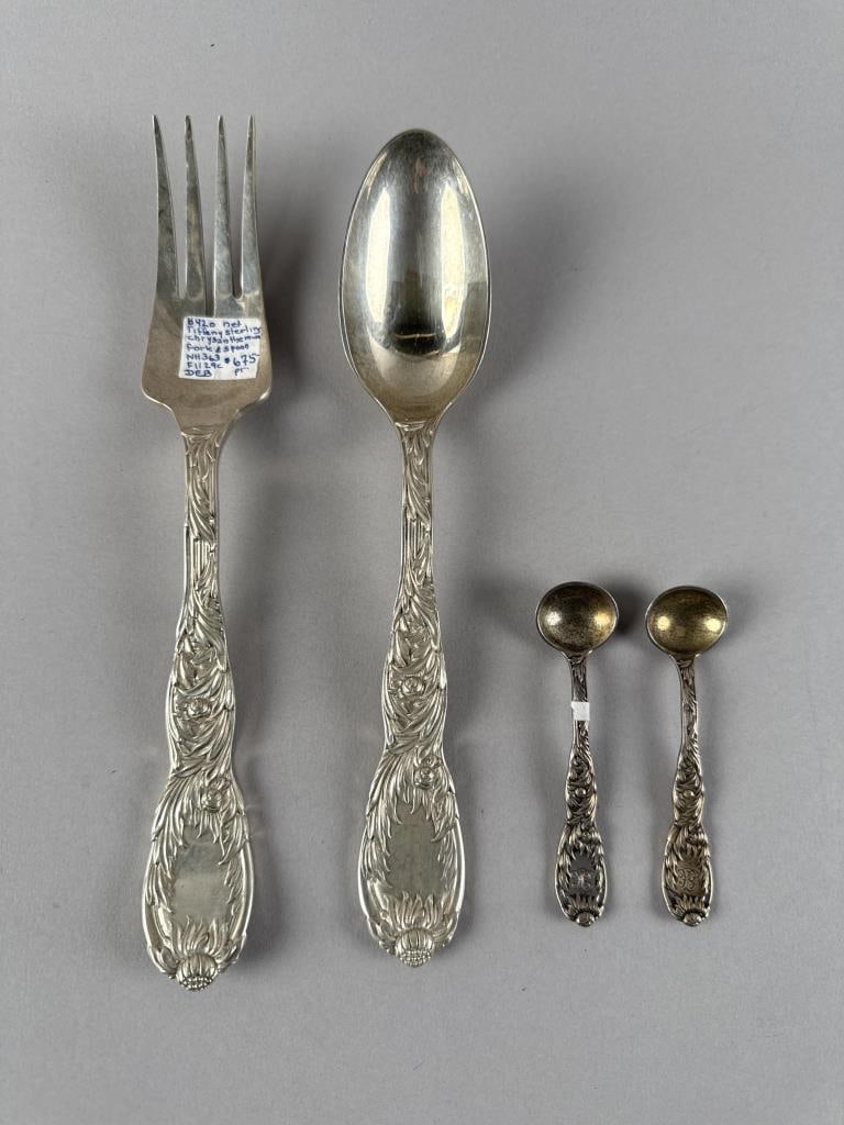FOUR PIECES OF TIFFANY & CO. "CHRYSANTHEMUM" STERLING SILVER FLATWARE New York, Early 20th Century (1 of 3)