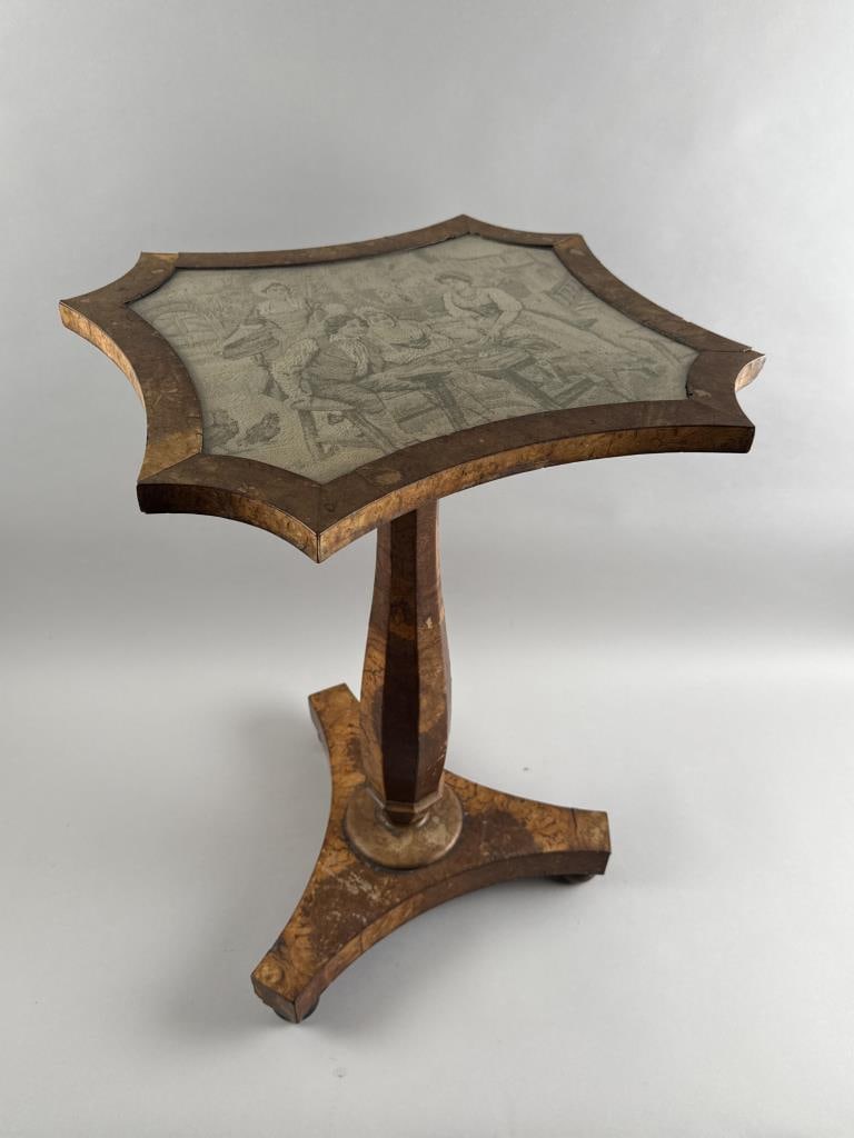 CONTINENTAL BURLWOOD VENEER STAND Late 19th Century Height 24.75". Top 16" x 17.5". (1 of 4)